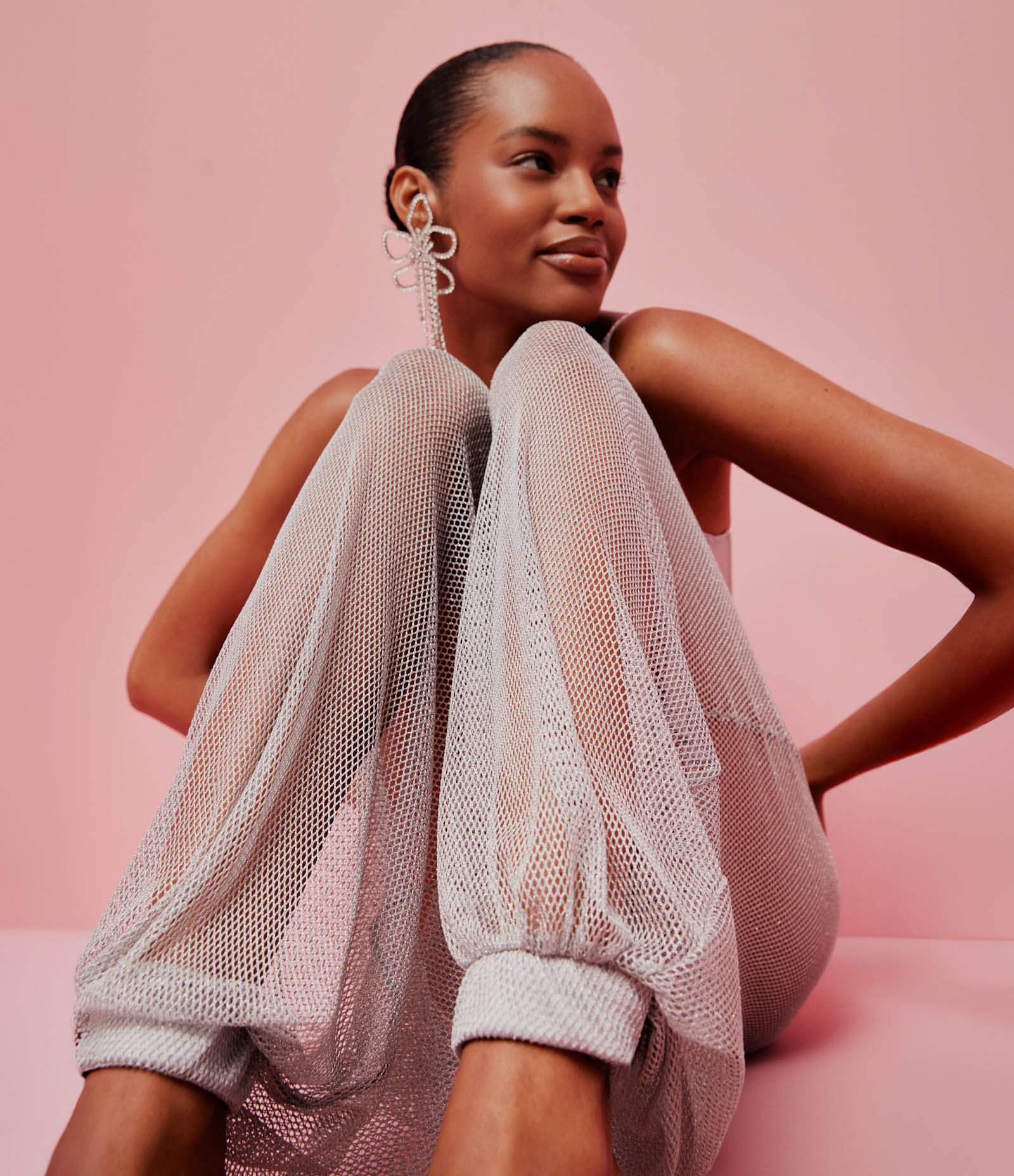 Calça Aladim Em Tela Com Fio Metalizado Prata 3