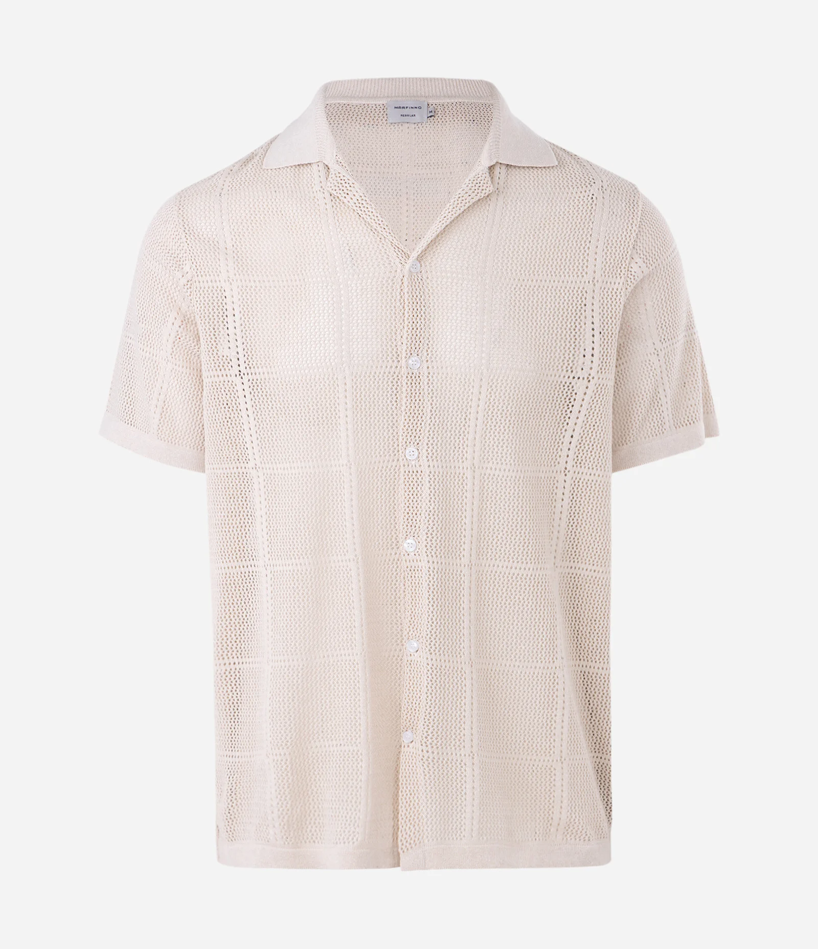 Camisa Regular com Efeito Crochê e Textura Quadriculada Off White 1