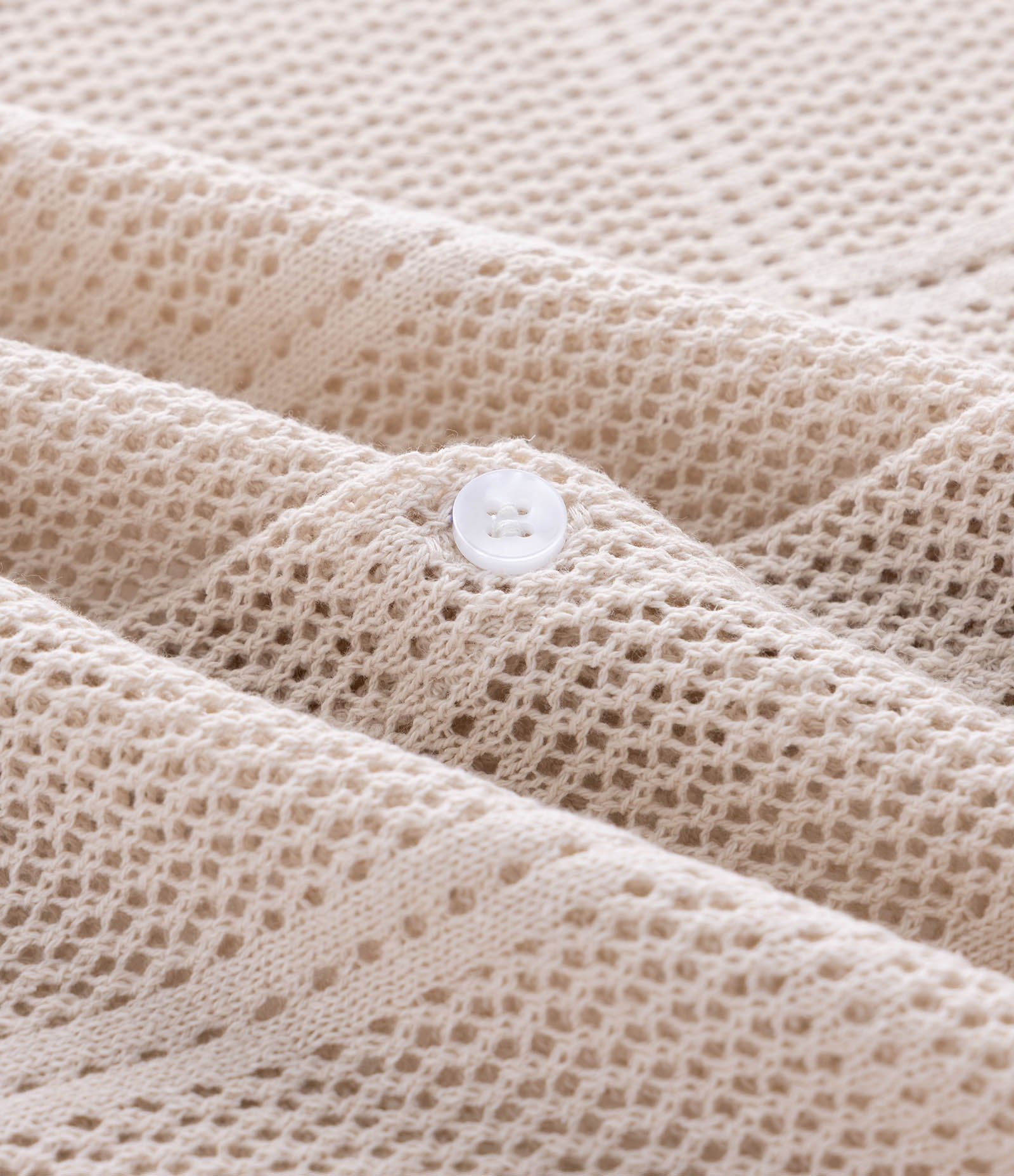 Camisa Regular com Efeito Crochê e Textura Quadriculada Off White 3