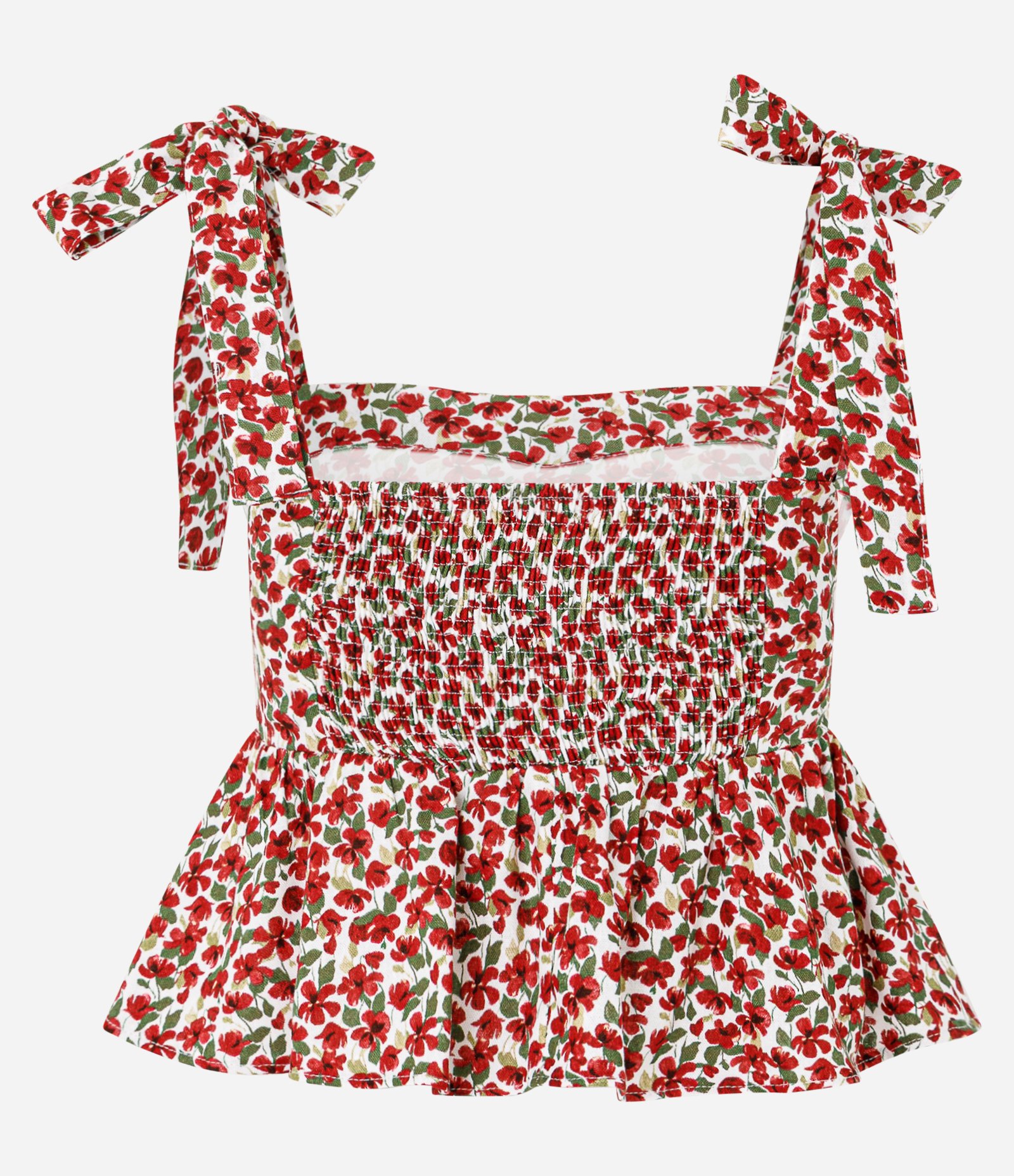 Blusa Peplum Floral com Alça de Amarração Vermelho 2
