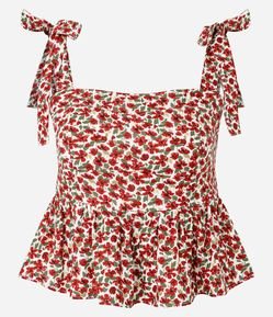 Blusa Peplum Floral com Alça de Amarração