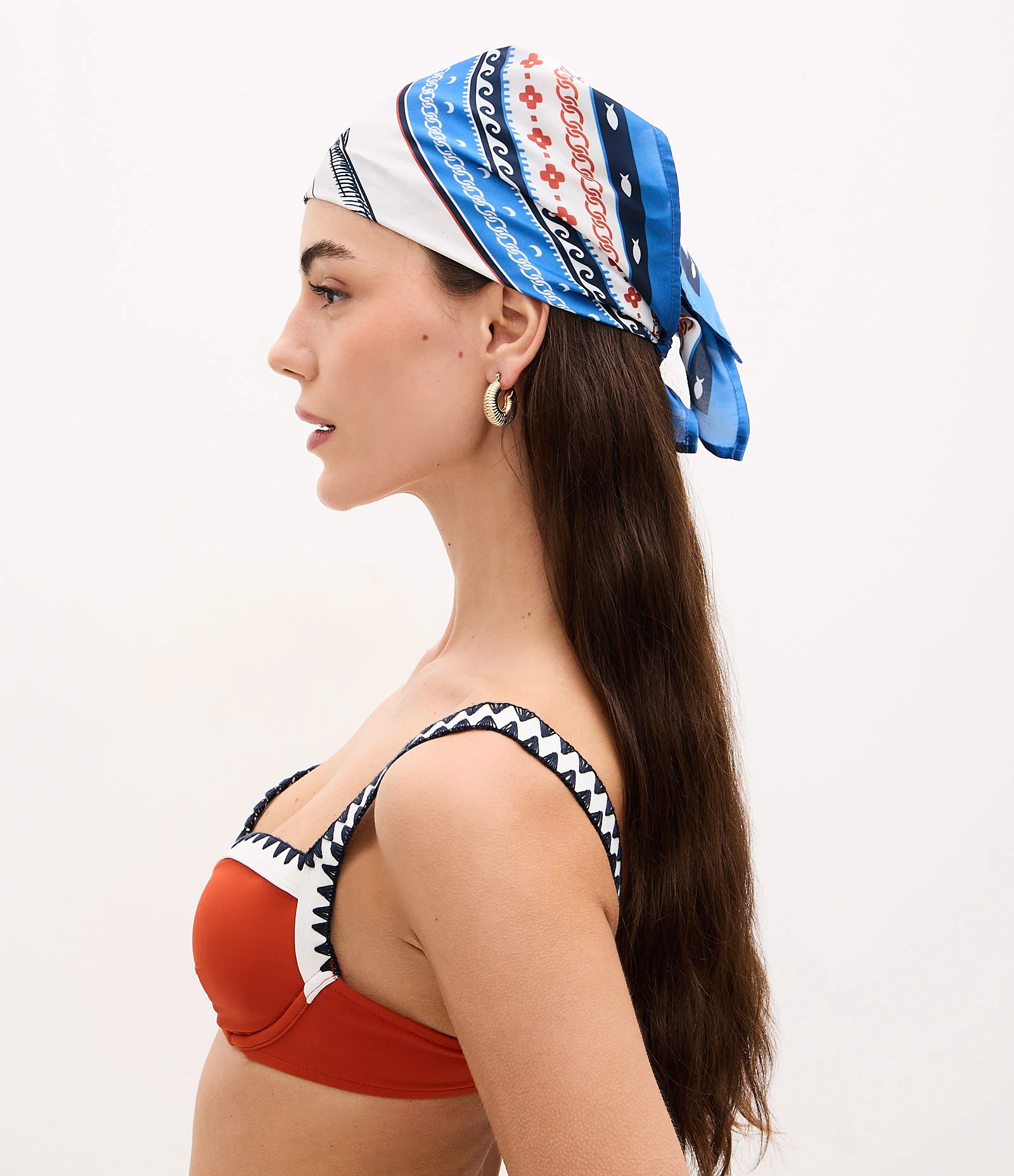 Lenço Acetinado com Estampa Sardinha Azul 1