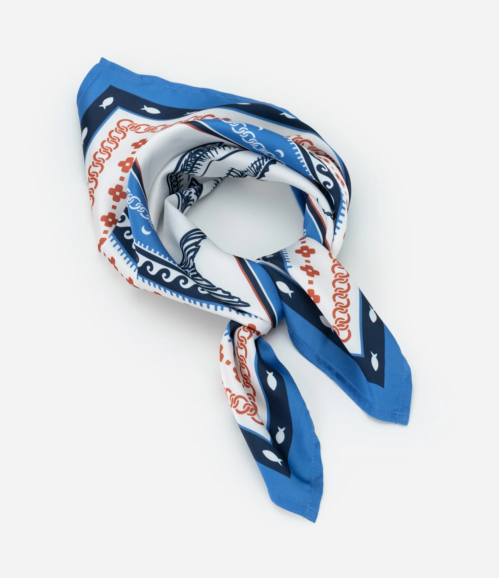 Lenço Acetinado com Estampa Sardinha Azul 1