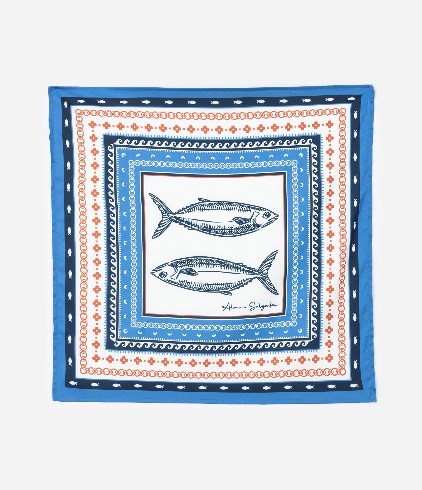 Lenço Acetinado com Estampa Sardinha Azul 3