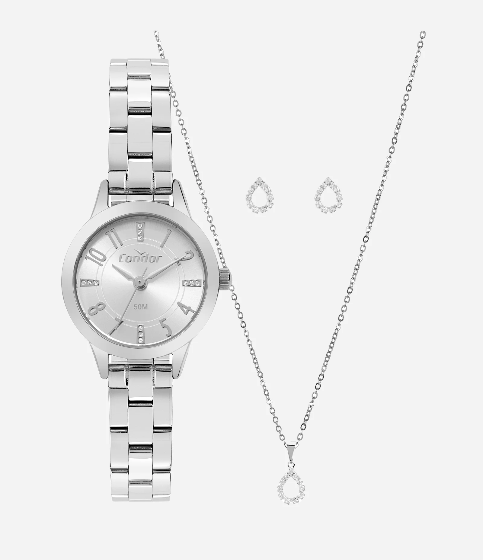 Kit Relógio Analógico Aço Condor Prata 1