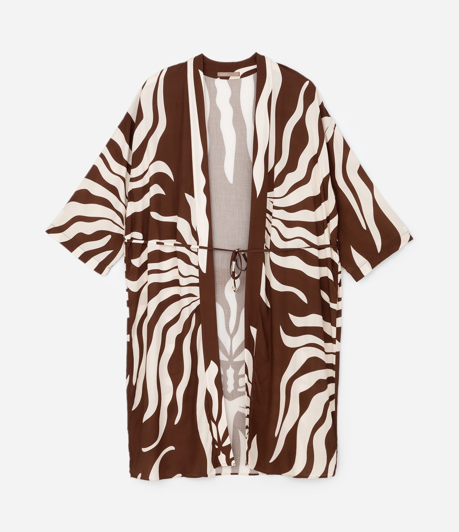 Kimono Alongado com Manga Curta  Estampado Curve & Plus Size Marrom 4