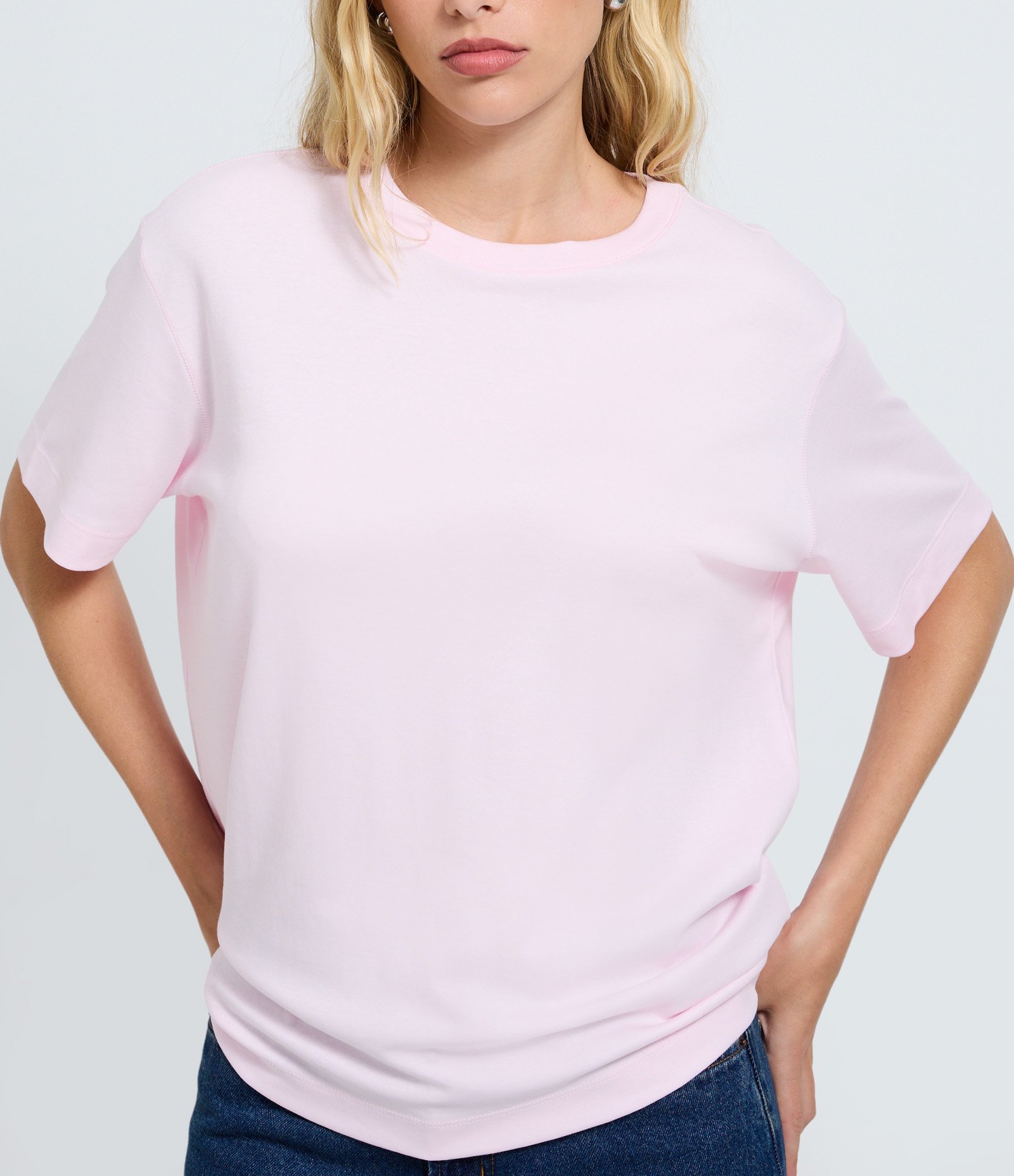Camiseta Boxy em Algodão Peruano com Manga Curta Rosa 3