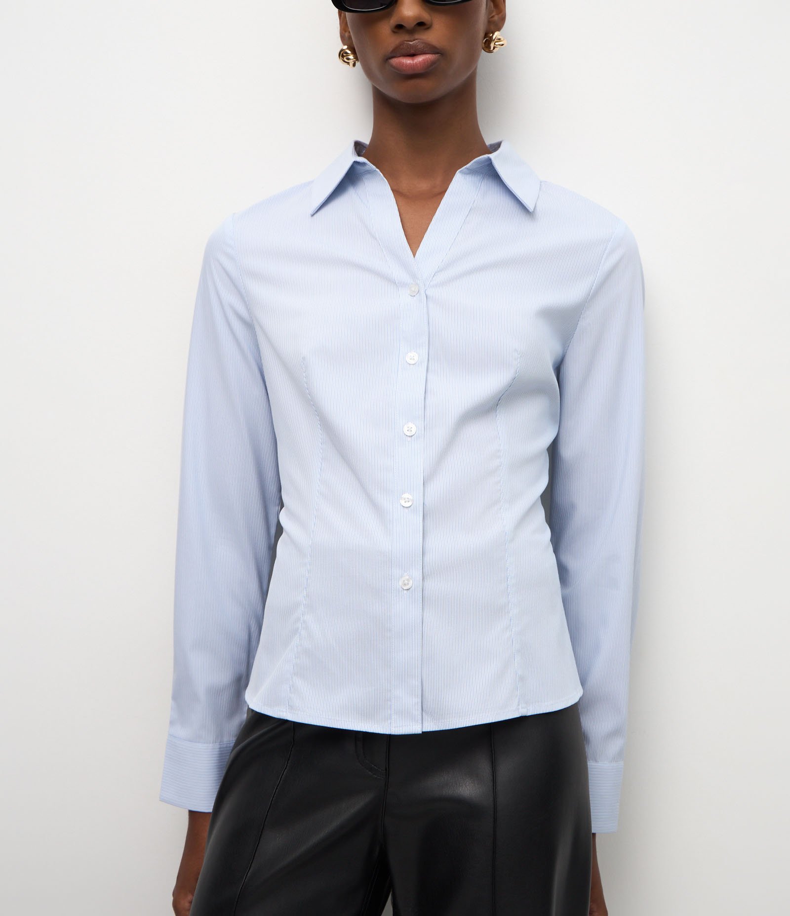 Camisa em Tricoline Listrada com Tecido de Bambu Azul 4