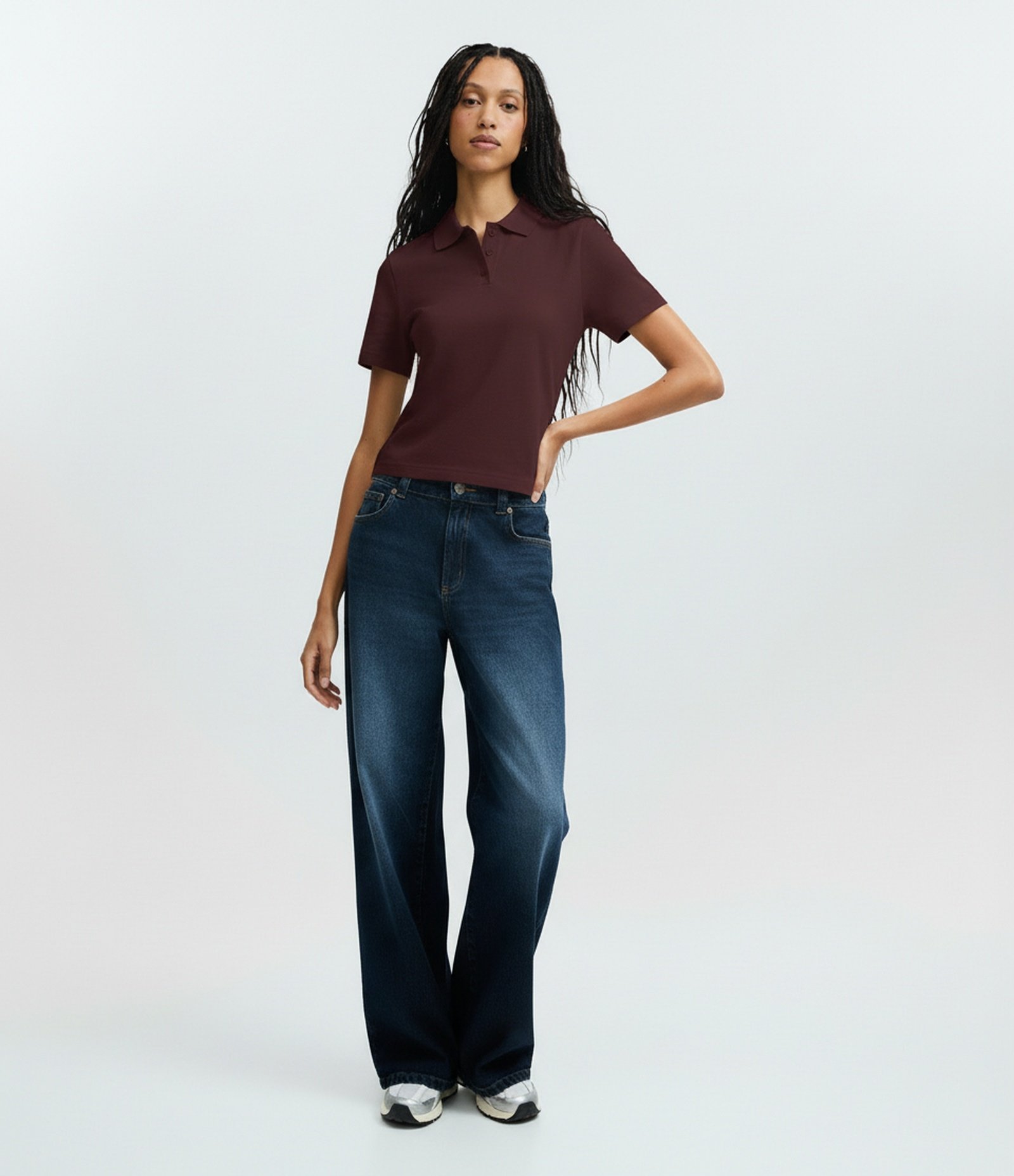 Blusa Polo em Algodão Peruano com Manga Curta Marrom 1