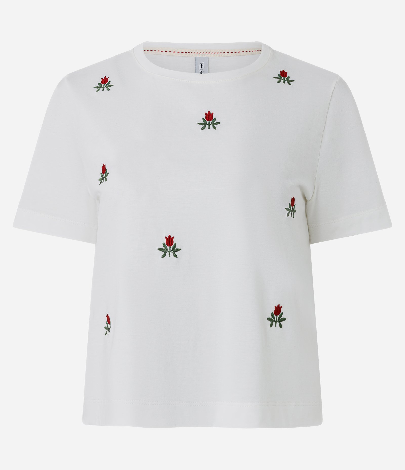 Camiseta em Algodão com Bordados de Florzinhas Branco 5