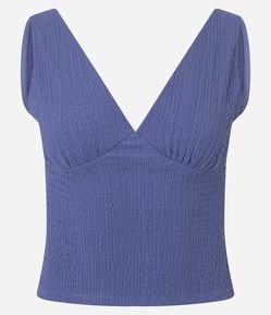 Blusa Texturizada com Decote V e Recorte no Busto