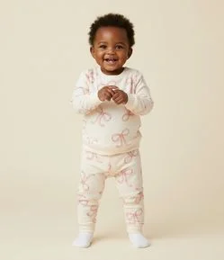 Conjunto Infantil em Moletom com Estampa de Laços – Tam 0 a 18 Meses