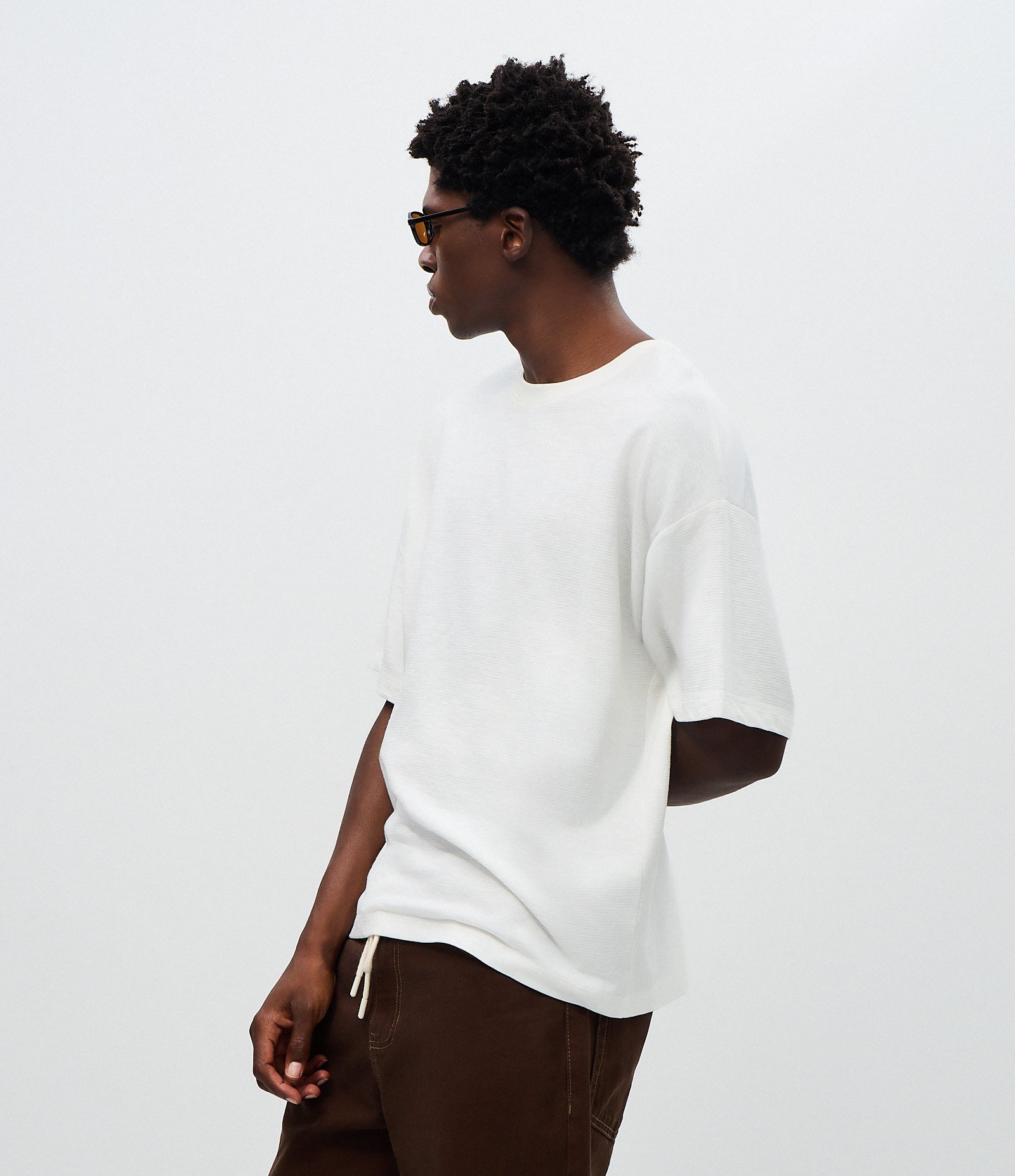 Camiseta Oversized Manga Curta Texturizada Flamê Branco 1