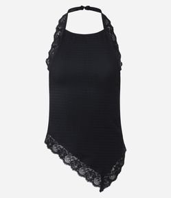 Blusa Frente Única com Renda e Texturizada