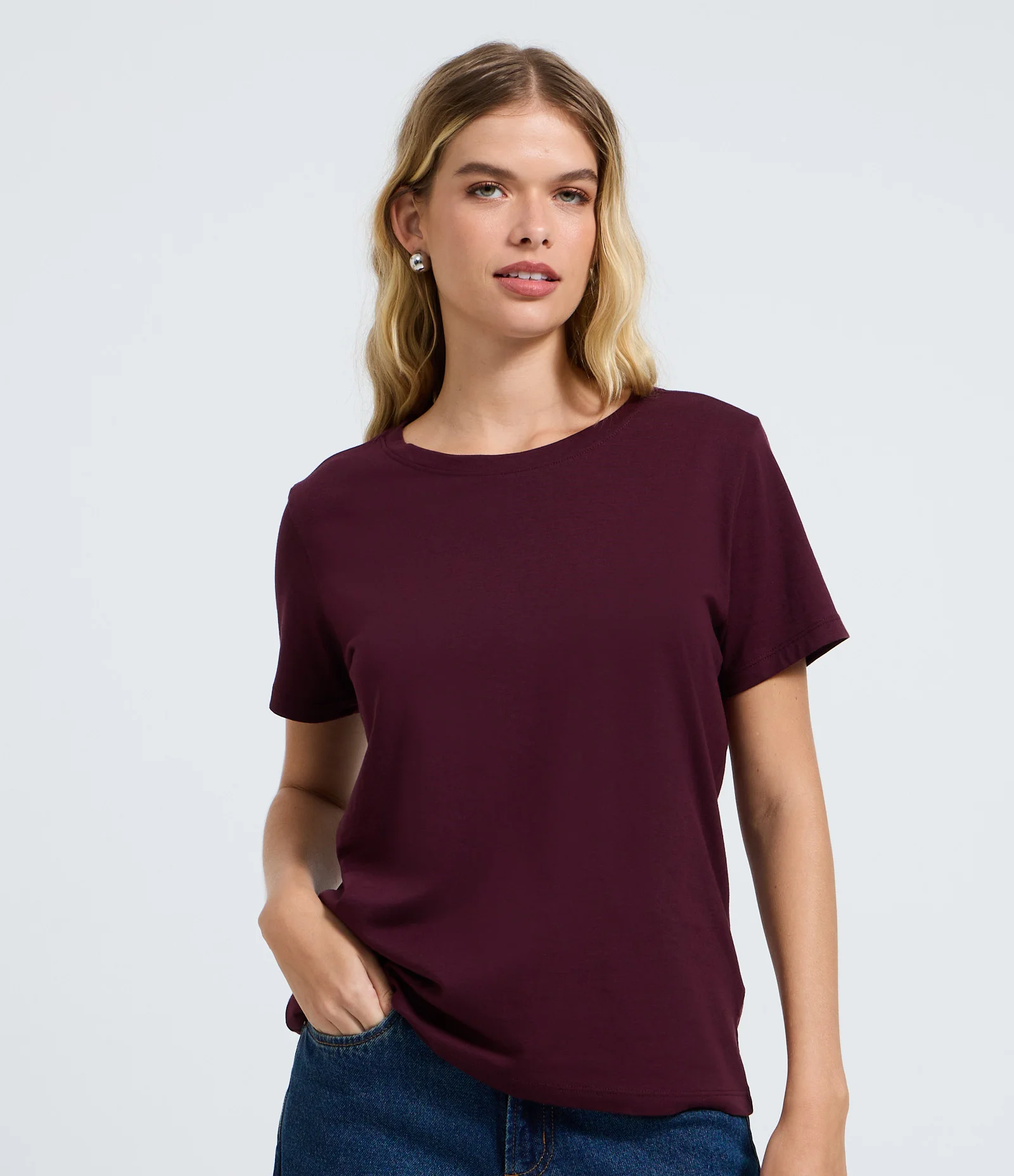 Camiseta Básica em Algodão com Manga Curta Bordô 1