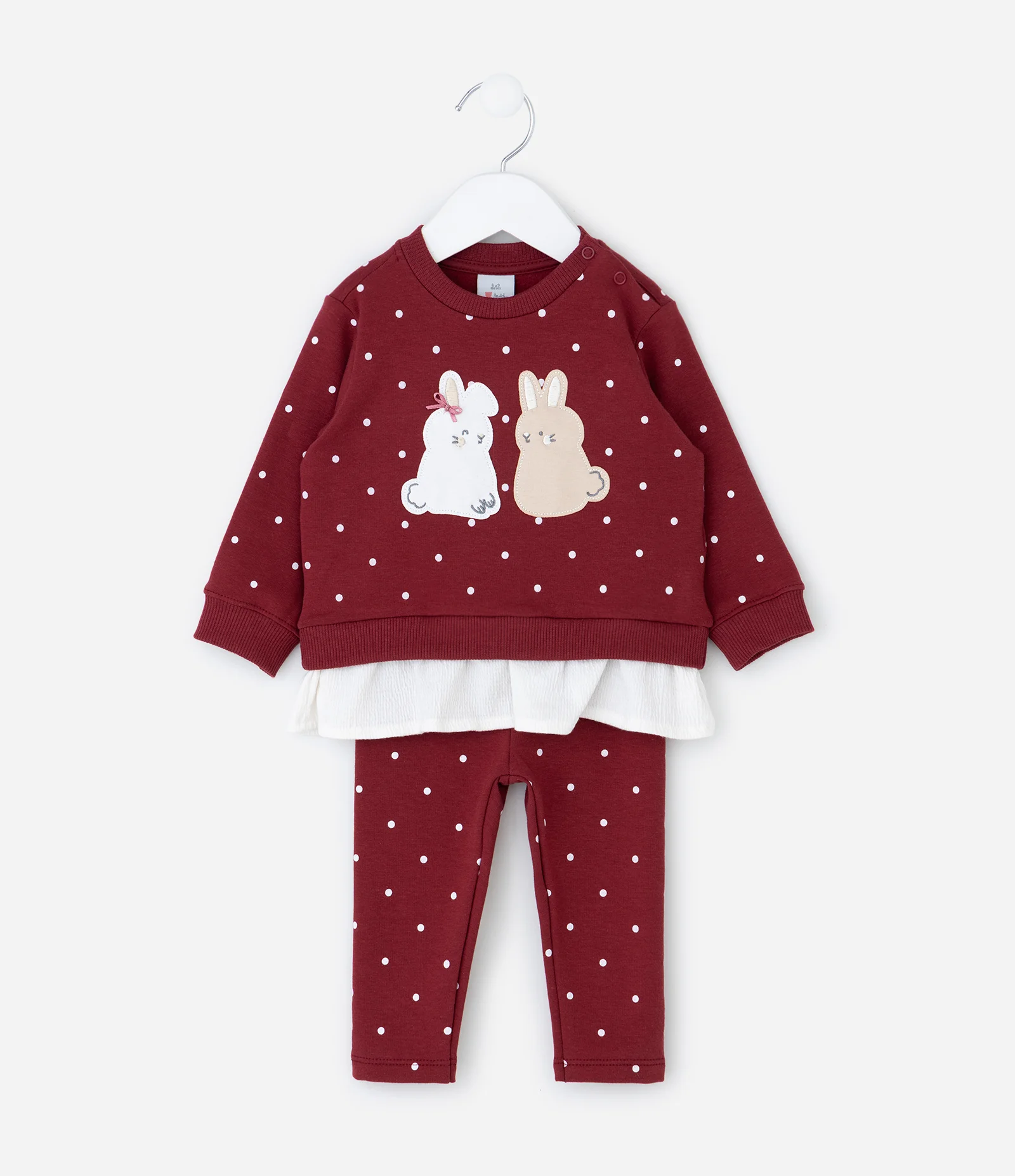 Conjunto Infantil com Coelhinhos Aplicados e Calça Poá – Tam 0 a 18 Meses Vermelho 2