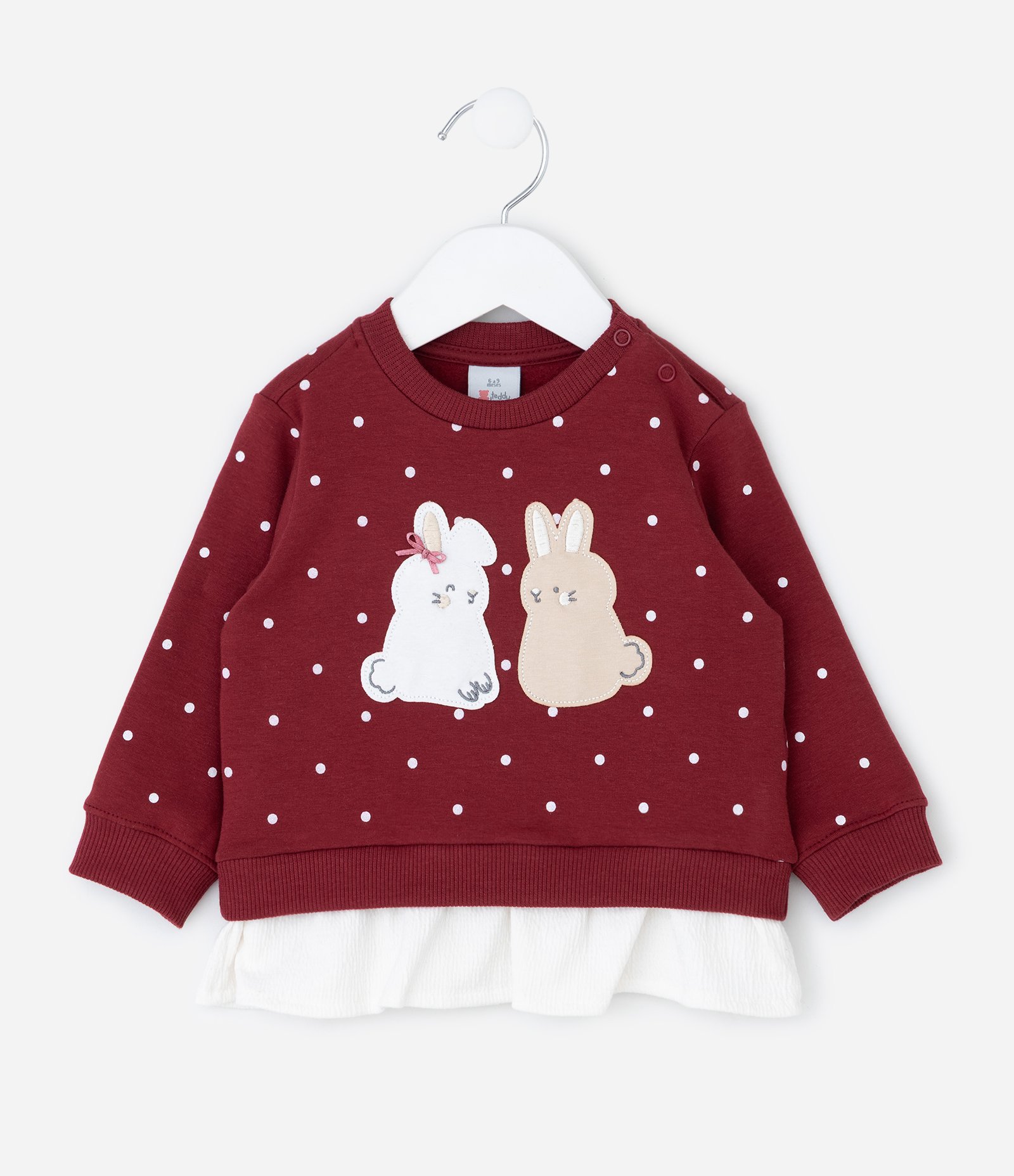 Conjunto Infantil com Coelhinhos Aplicados e Calça Poá – Tam 0 a 18 Meses Vermelho 3