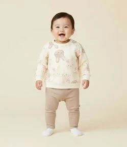 Conjunto Infantil em Moletinho com Estampa de Coelho - Tam 0 A 18 Meses