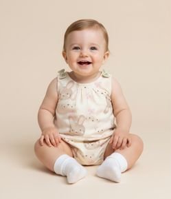 Macaquinho Infantil em Cotton Estampa Coelhinho - Tam 0 a 18 meses