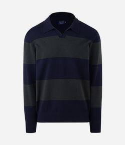 Suéter Masculino Retilínea Listrado em Blocos com Gola Polo