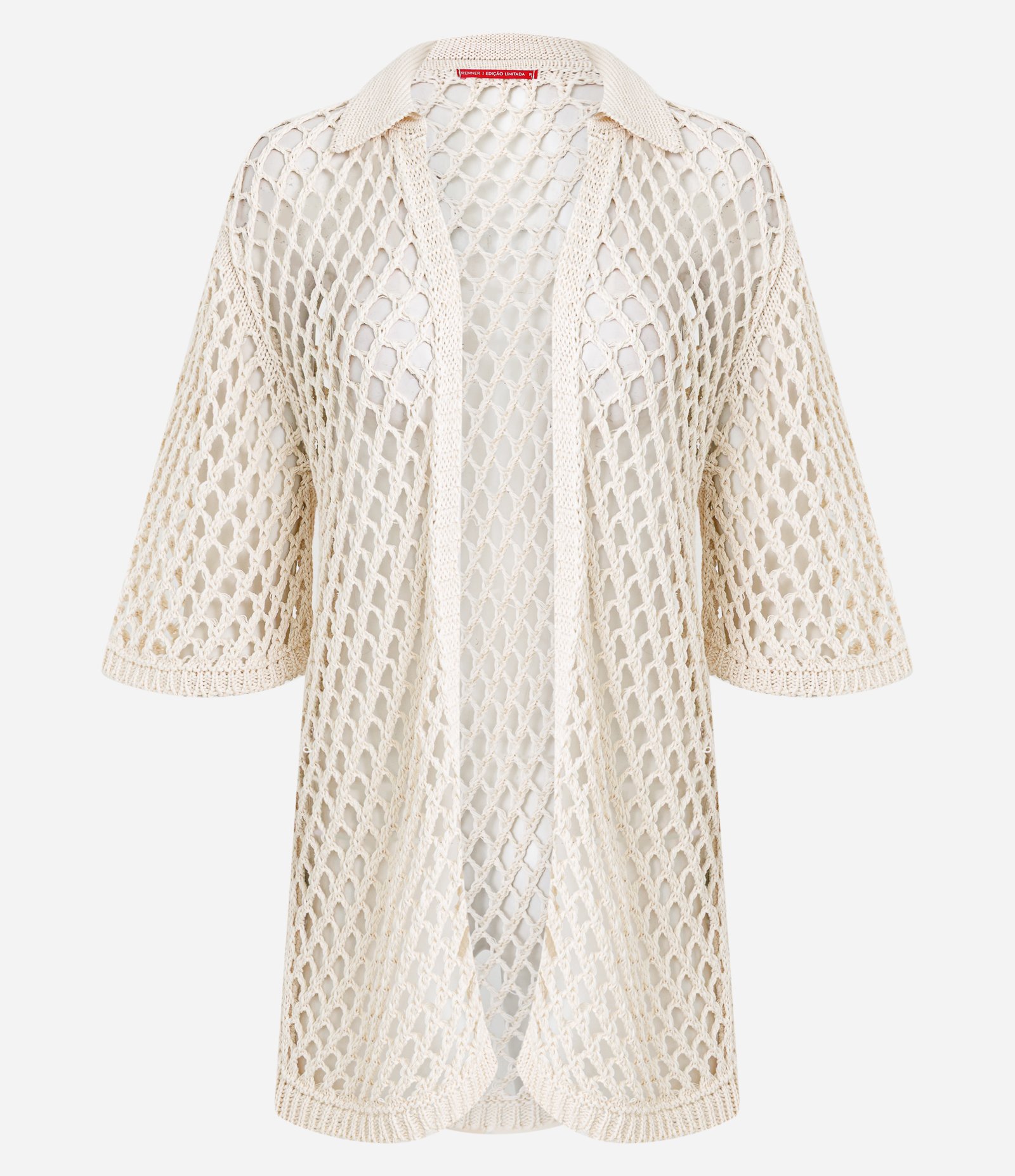 Camisa Alongada em Algodão com Ponto Rede Bege 1