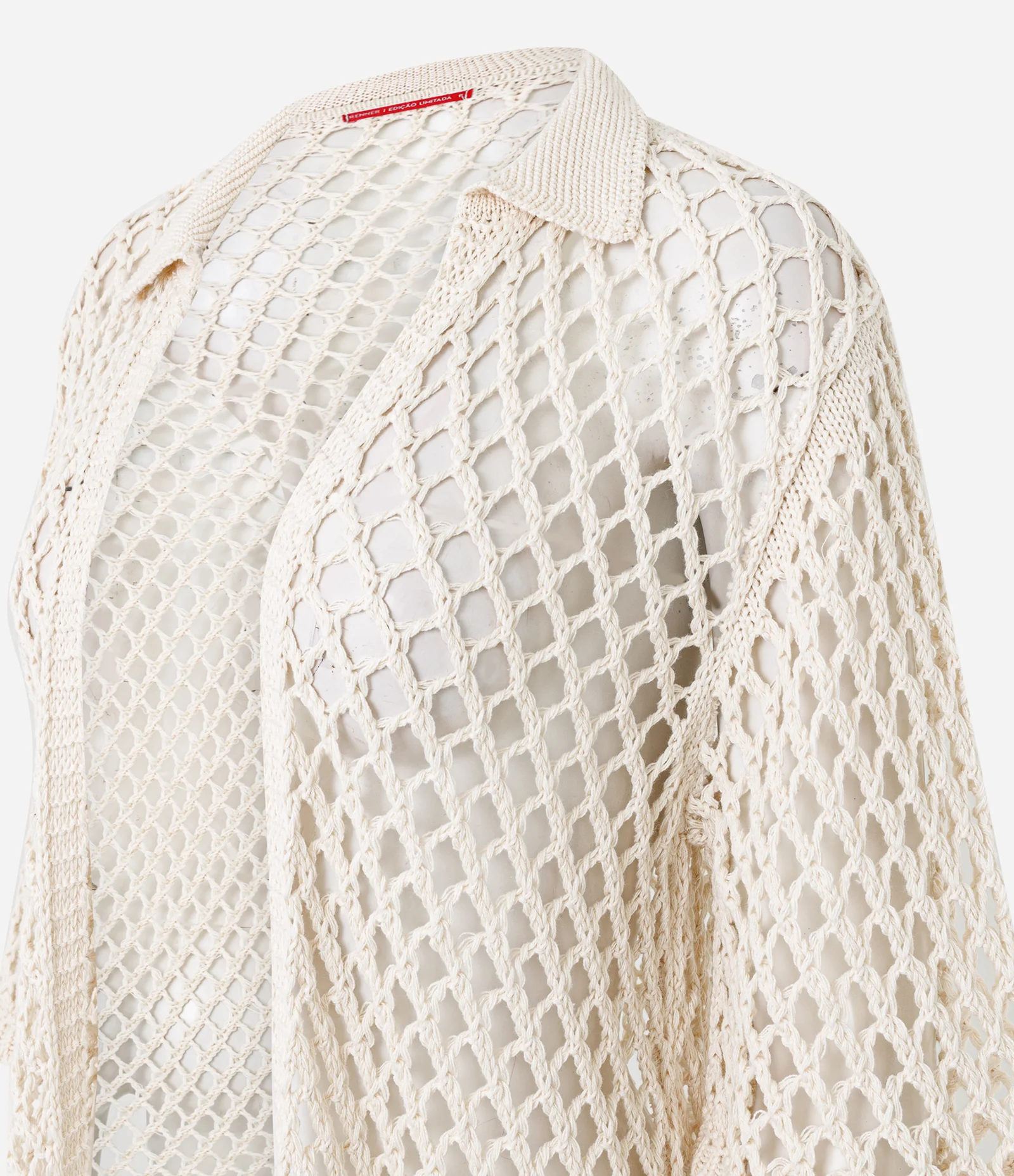 Camisa Alongada em Algodão com Ponto Rede Bege 2