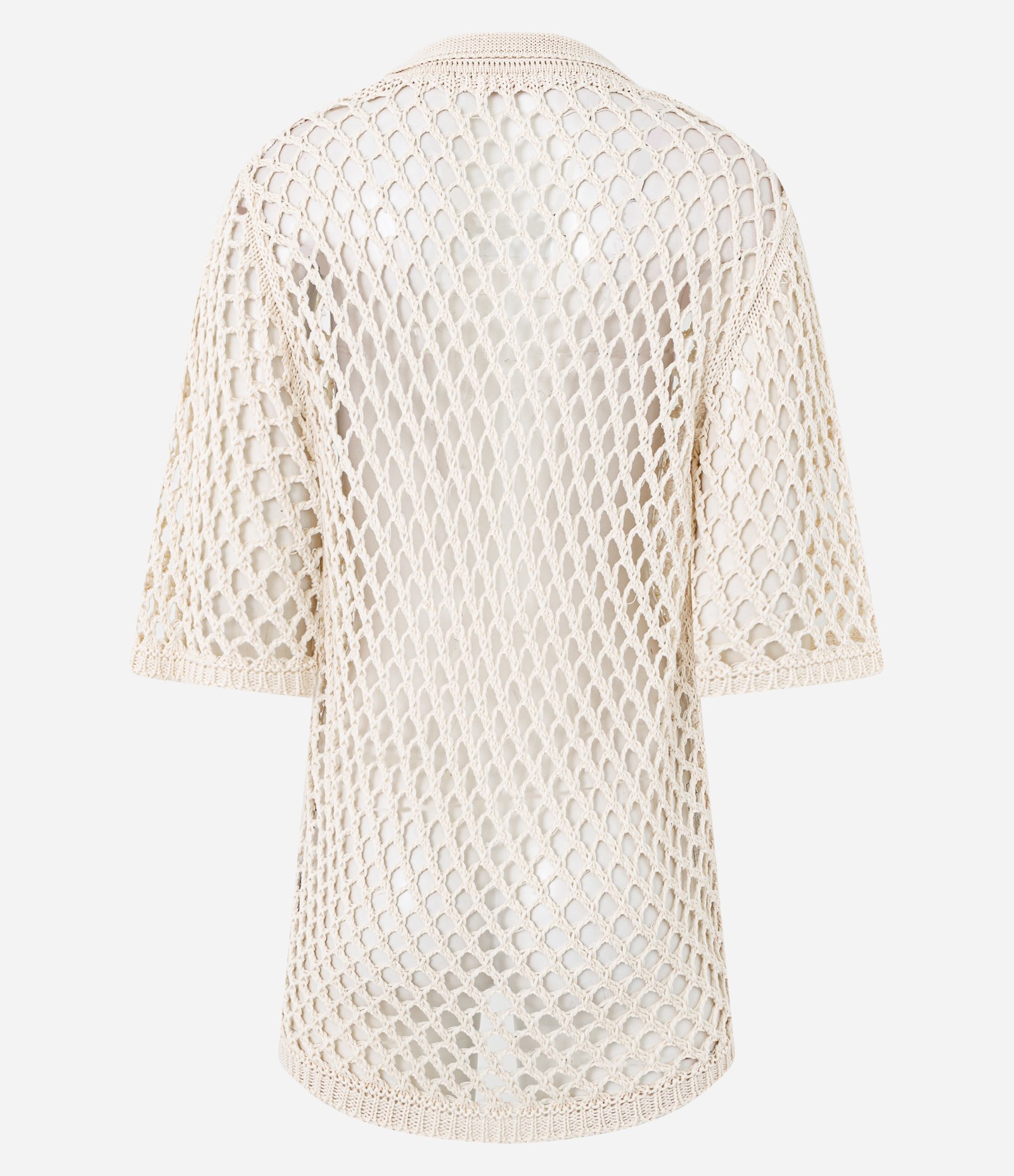 Camisa Alongada em Algodão com Ponto Rede Bege 3