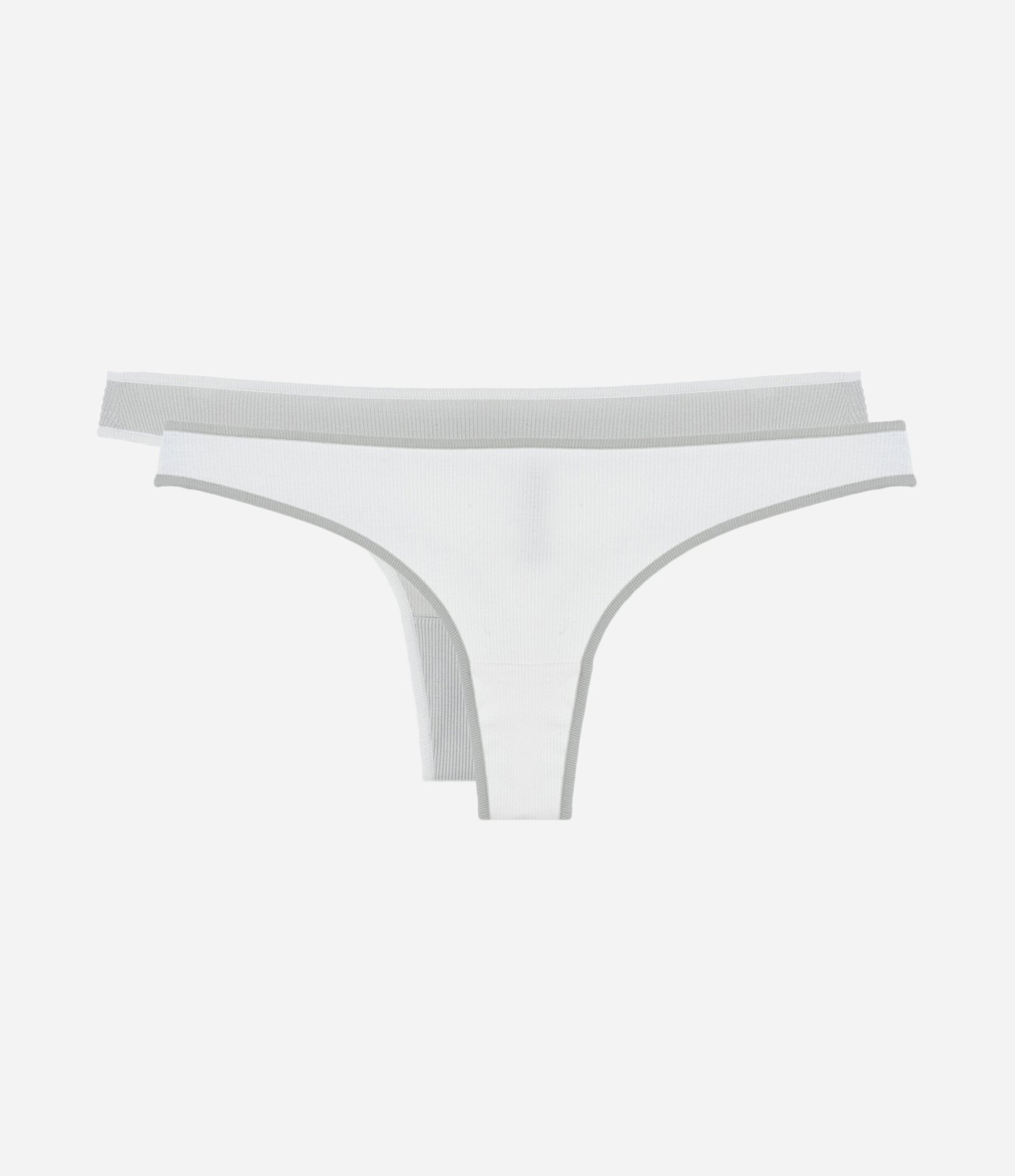 Kit 02 Calcinhas Biquini Fio com Viés Contrastantes Branco/Cinza 1