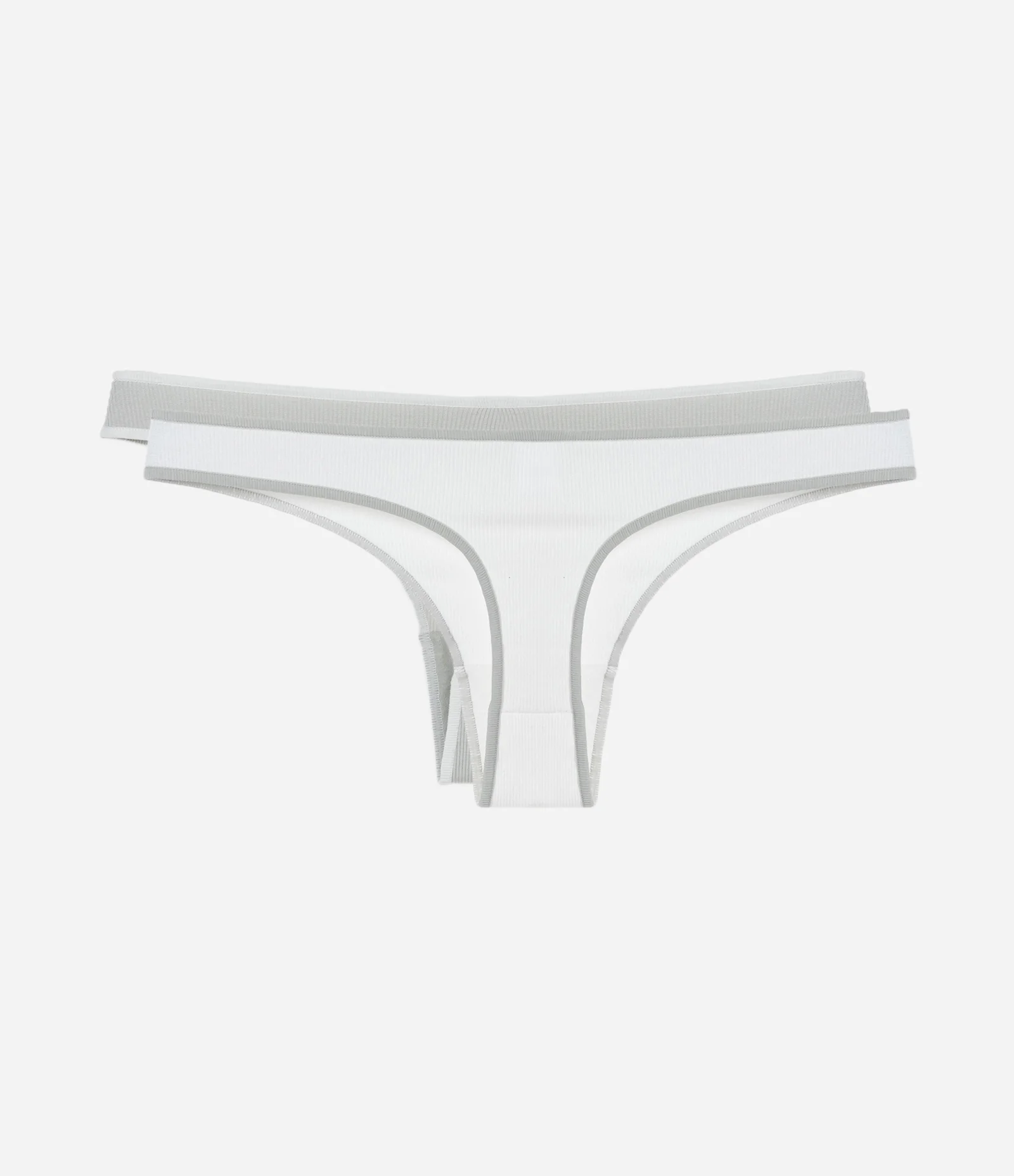 Kit 02 Calcinhas Biquini Fio com Viés Contrastantes Branco/Cinza 2