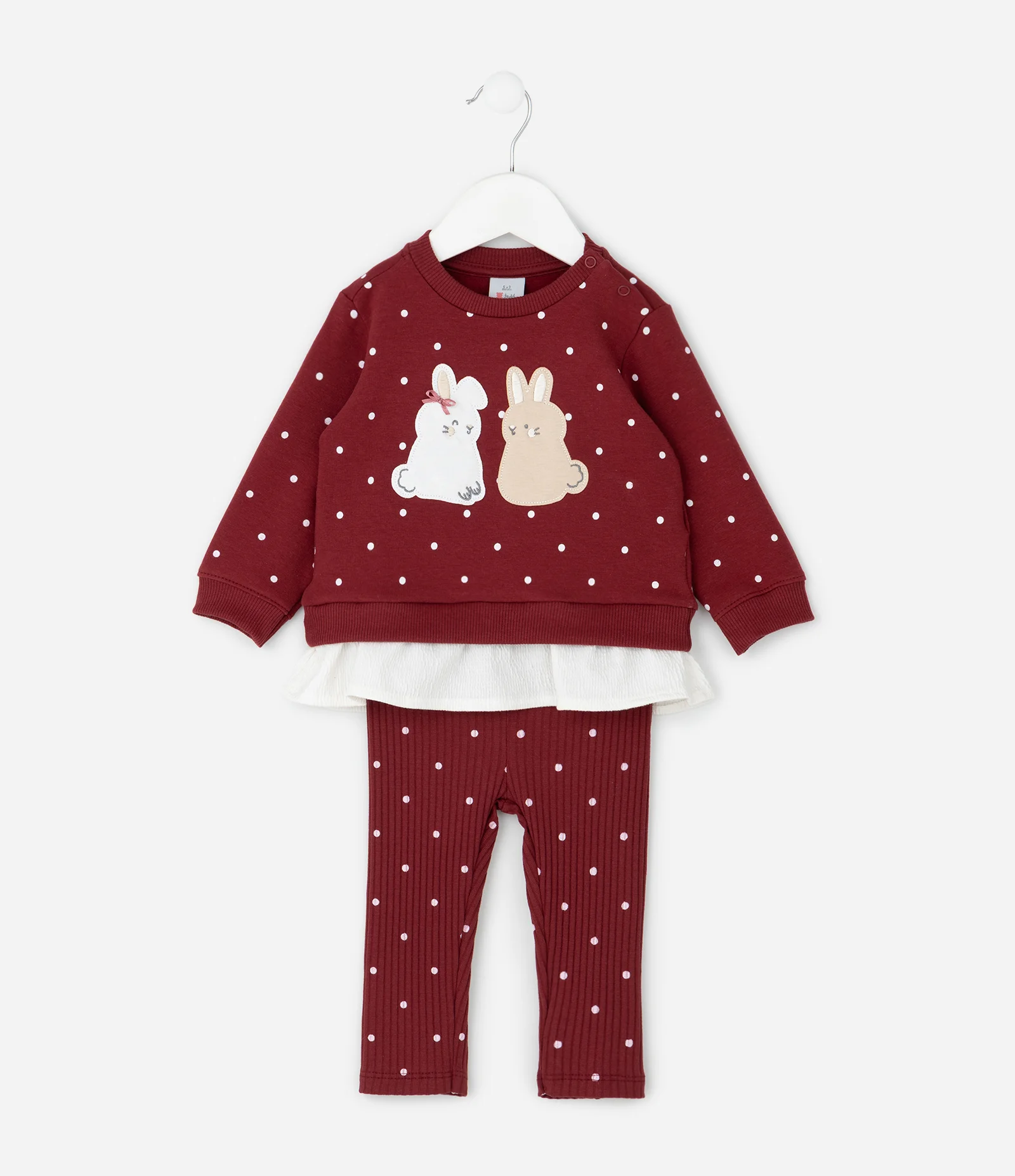 Conjunto Infantil em Moletom com Coelhinhos e Legging Poá – Tam 0 a 18 Meses Vermelho 2