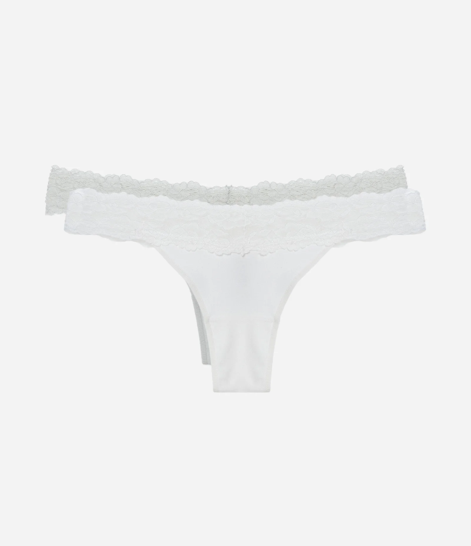 Kit 02 Calcinhas Biquini Fio com Renda no Cós Branco/Cinza 1
