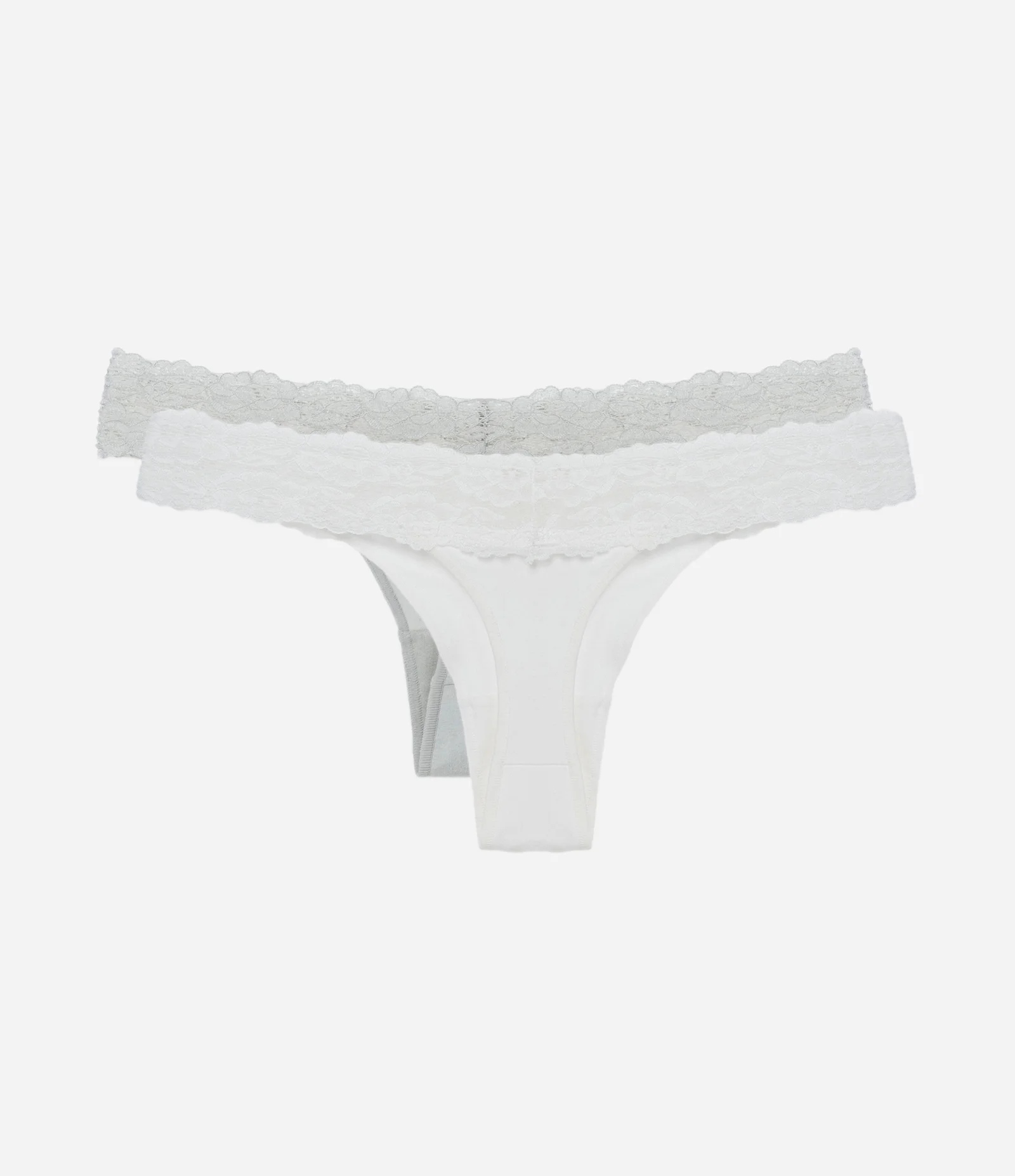 Kit 02 Calcinhas Biquini Fio com Renda no Cós Branco/Cinza 2