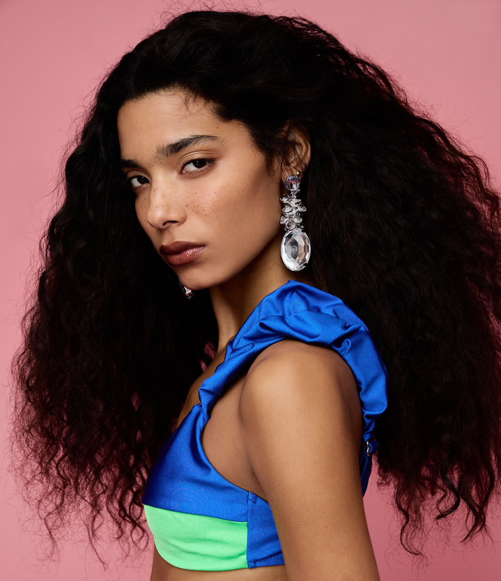 Biquini Top em Microfibra com Alça Bufante Azul/Verde 1