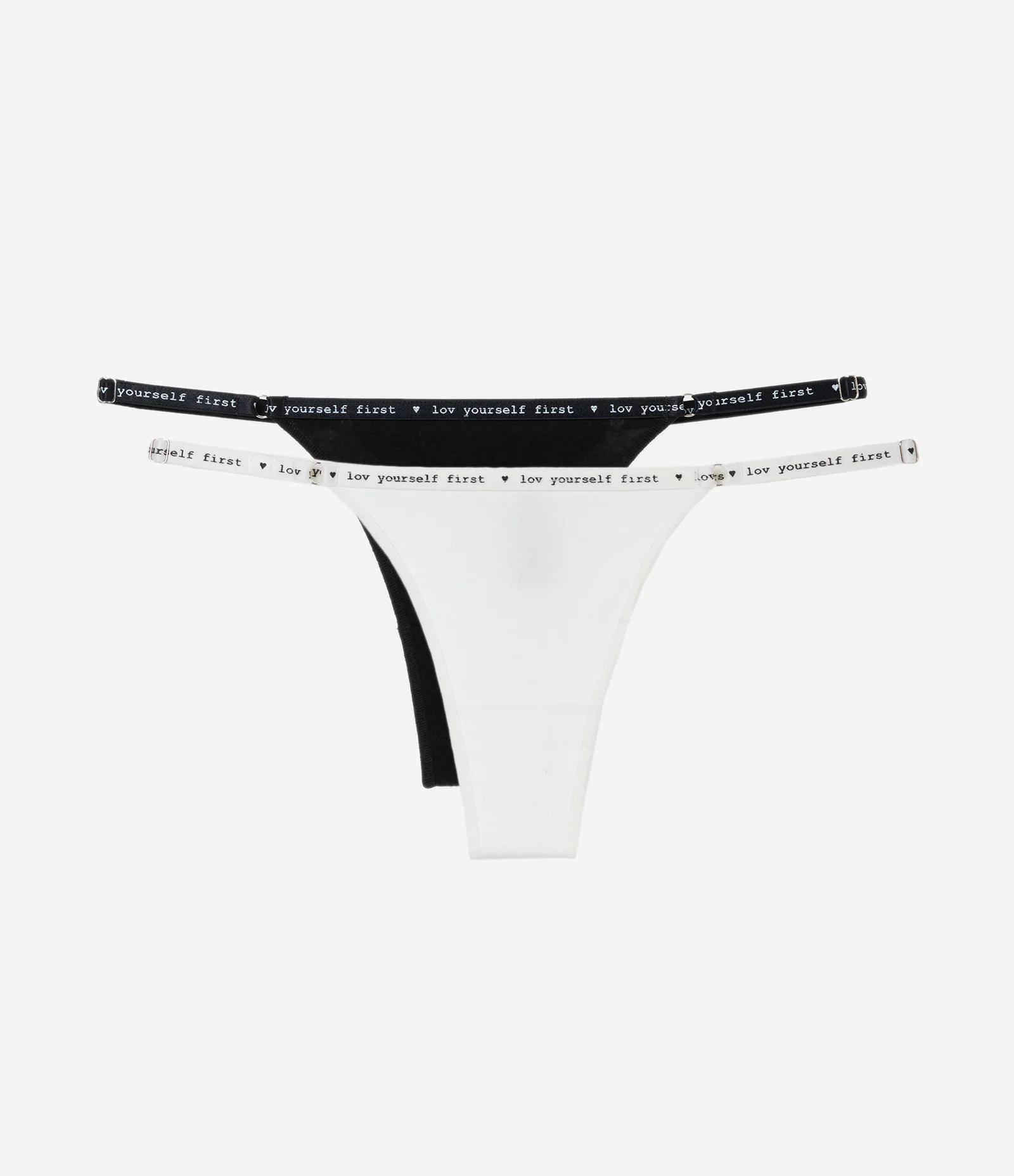 Kit 02 Calcinhas String Fio Duplo com Lettering no Cós Branco/Preto 1