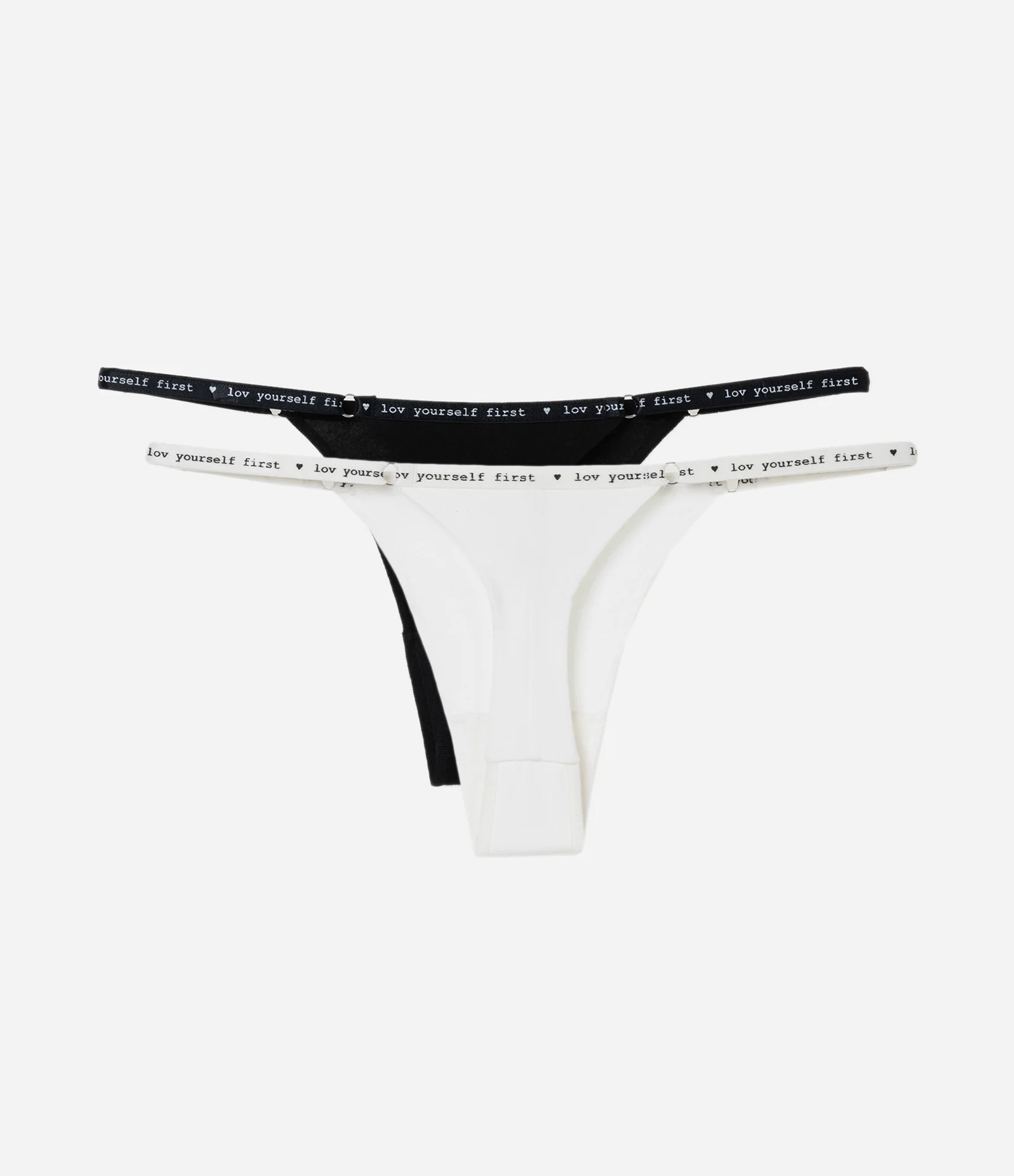 Kit 02 Calcinhas String Fio Duplo com Lettering no Cós Branco/Preto 2