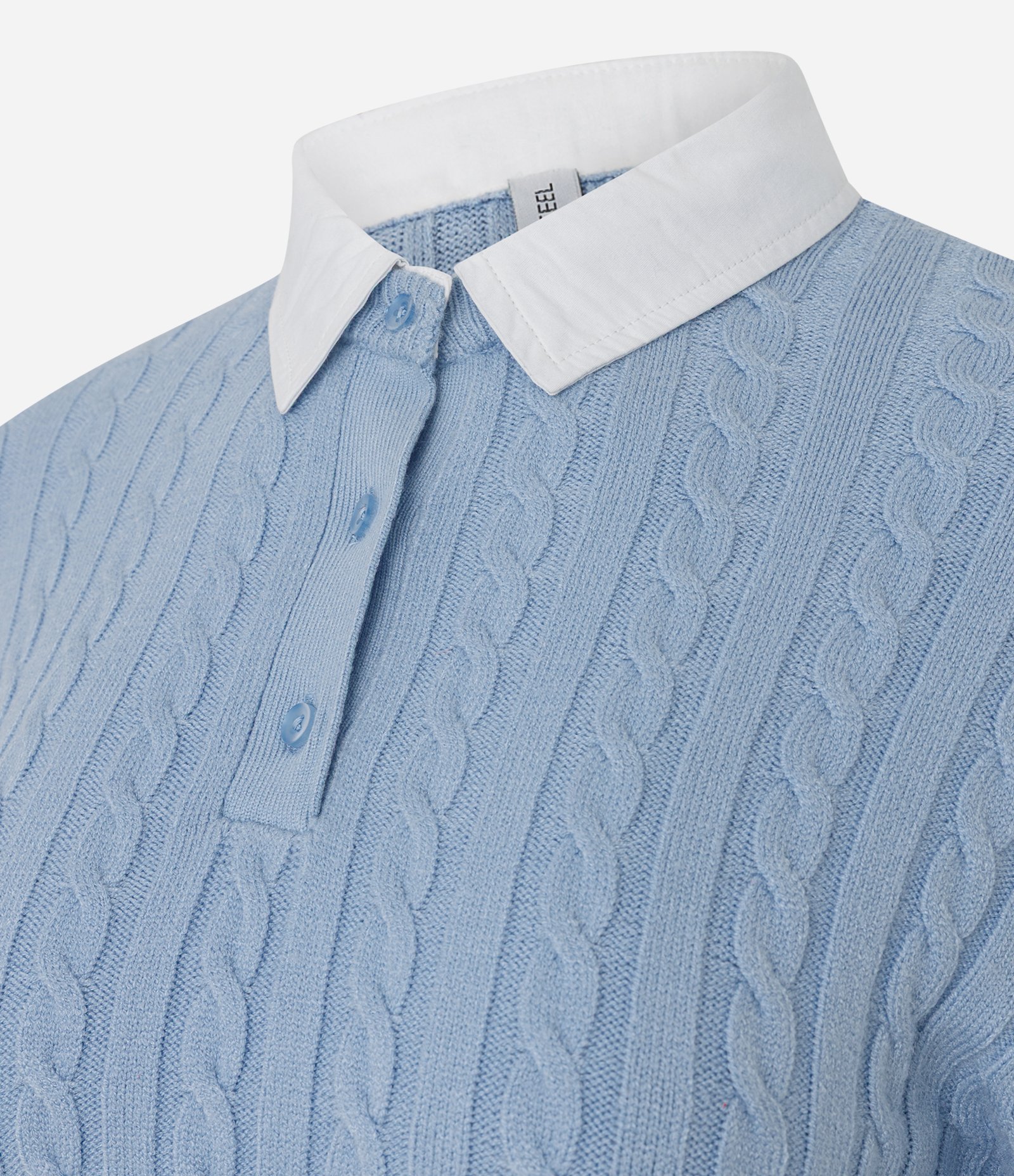 Blusão Cropped em Tricô com Gola Polo Contrastante Azul 2