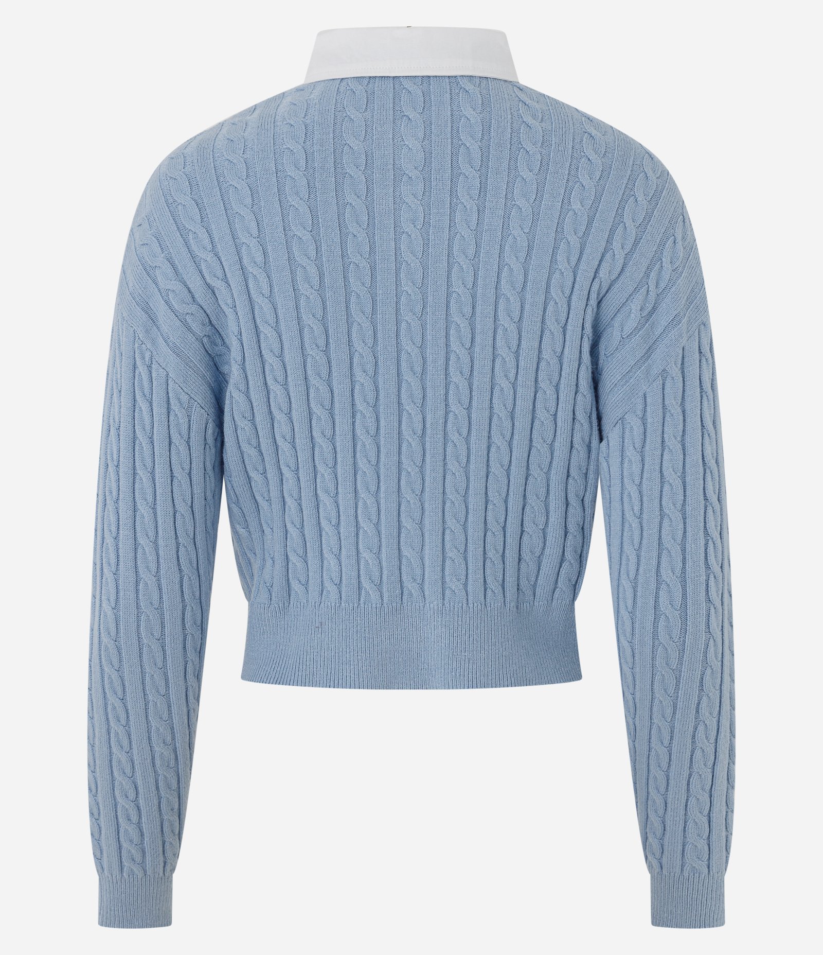 Blusão Cropped em Tricô com Gola Polo Contrastante Azul 3