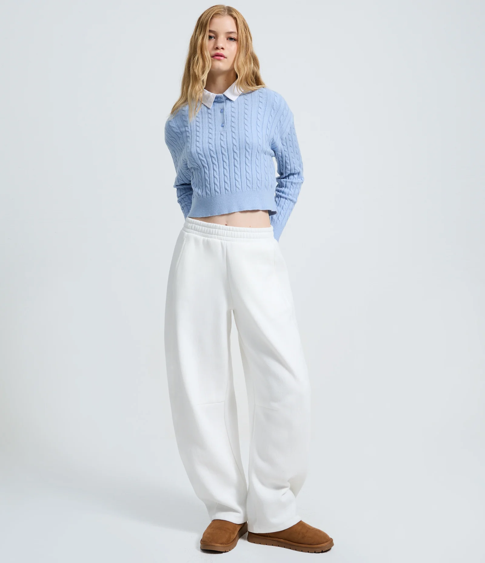 Blusão Cropped em Tricô com Gola Polo Contrastante Azul 2