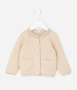 Casaco Infantil em Malha com Efeito Tricô e Botões Frontais – Tam 0 a 18 Meses