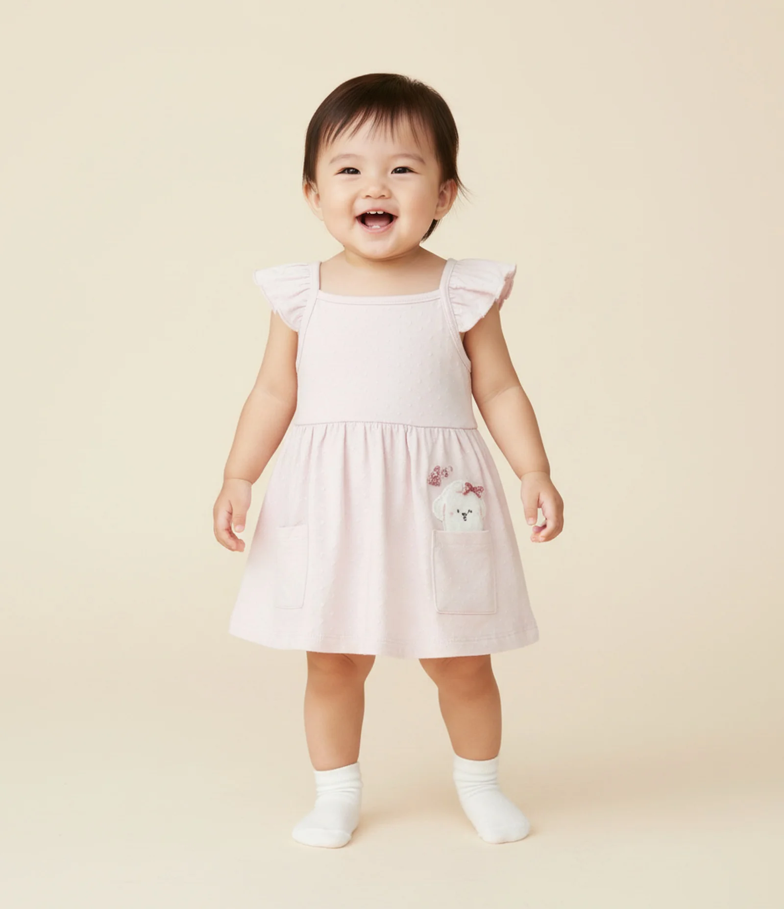 Vestido Body Infantil com Poá e Bordado de Poodle – Tam 0 a 18 Meses Rosa Claro 1