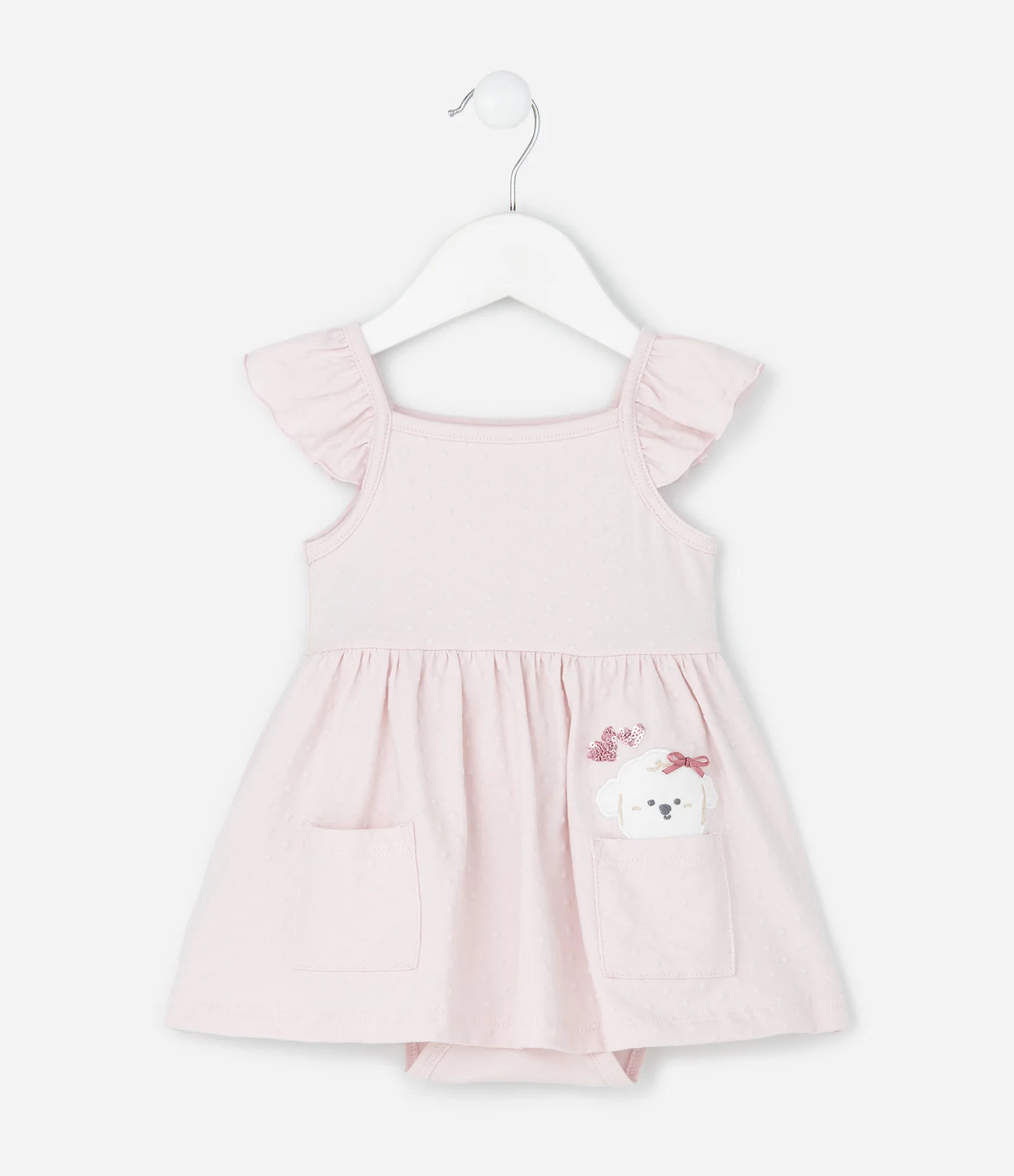 Vestido Body Infantil com Poá e Bordado de Poodle – Tam 0 a 18 Meses Rosa Claro 2