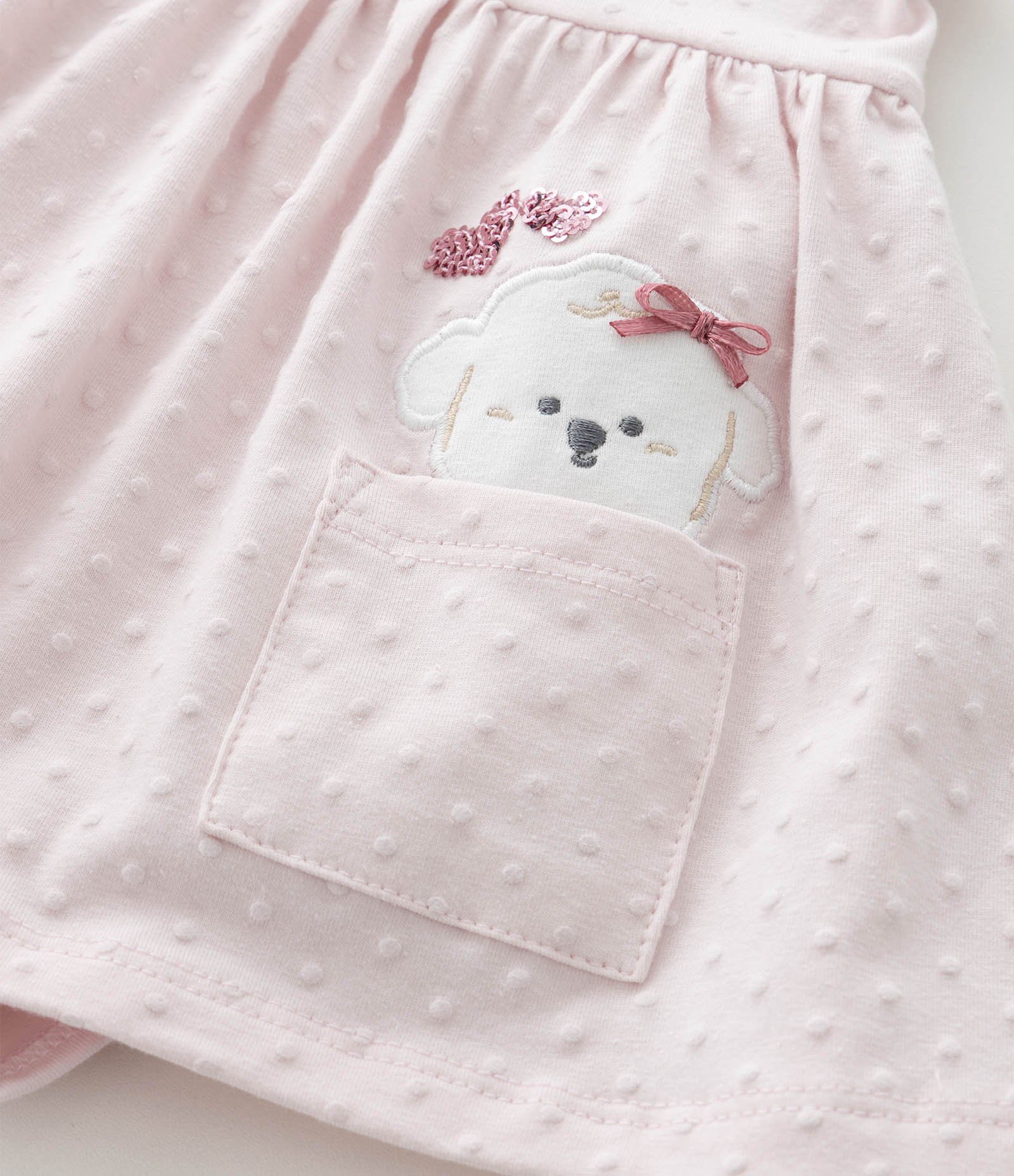 Vestido Body Infantil com Poá e Bordado de Poodle – Tam 0 a 18 Meses Rosa Claro 7