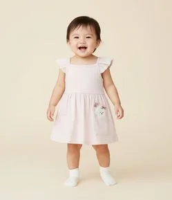 Vestido Body Infantil com Poá e Bordado de Poodle – Tam 0 a 18 Meses