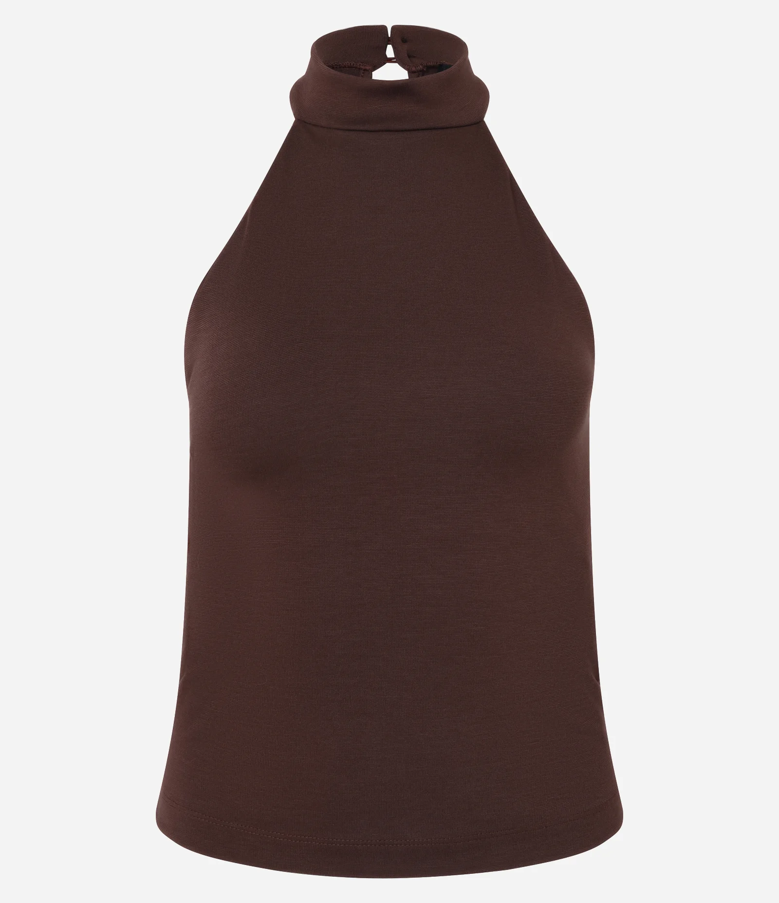 Blusa Sem Manga em Ponto Roma com Gola Halter Marrom 1