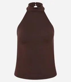 Blusa Sem Manga em Ponto Roma com Gola Halter