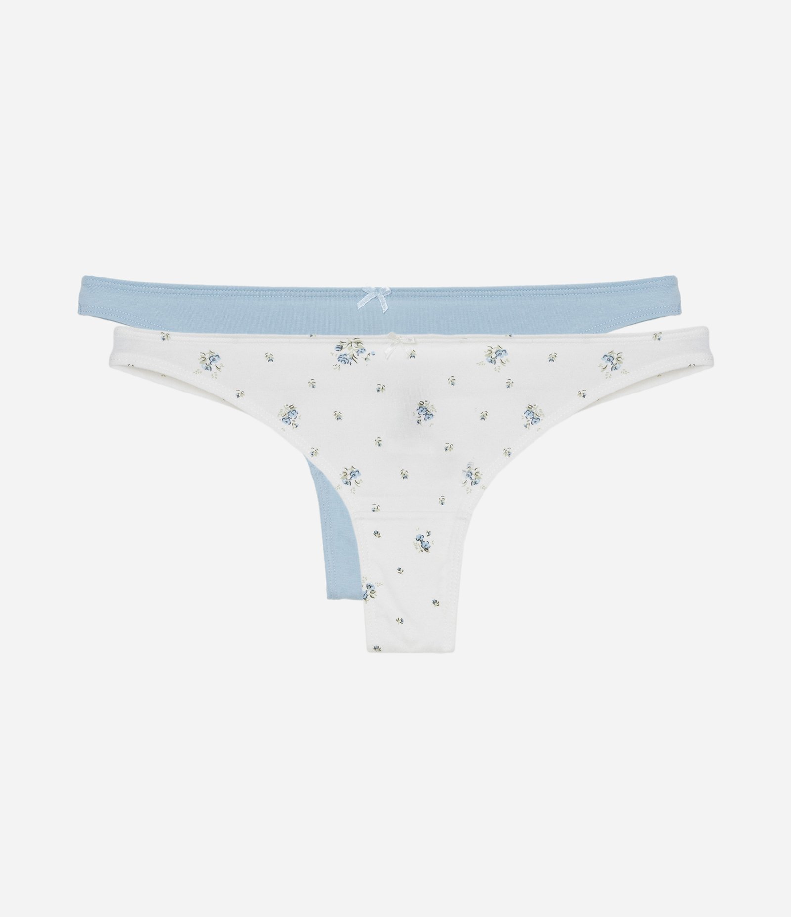 Kit 02 Calcinhas Biquíni Fio Duplo em Algodão com Estampa Floral Branco/Azul 1