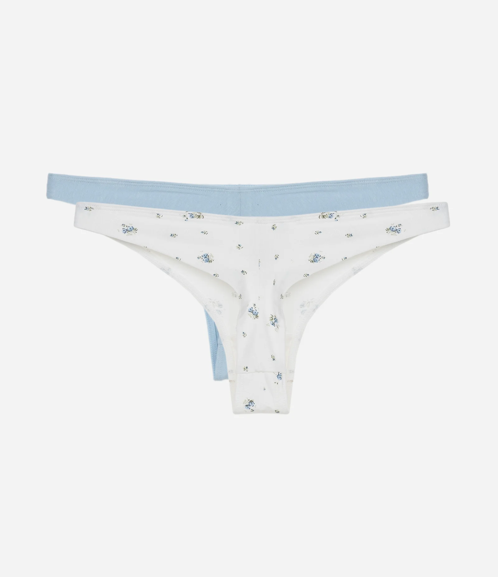 Kit 02 Calcinhas Biquíni Fio Duplo em Algodão com Estampa Floral Branco/Azul 2