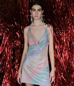 Vestido Curto em Frente Única com Paetês