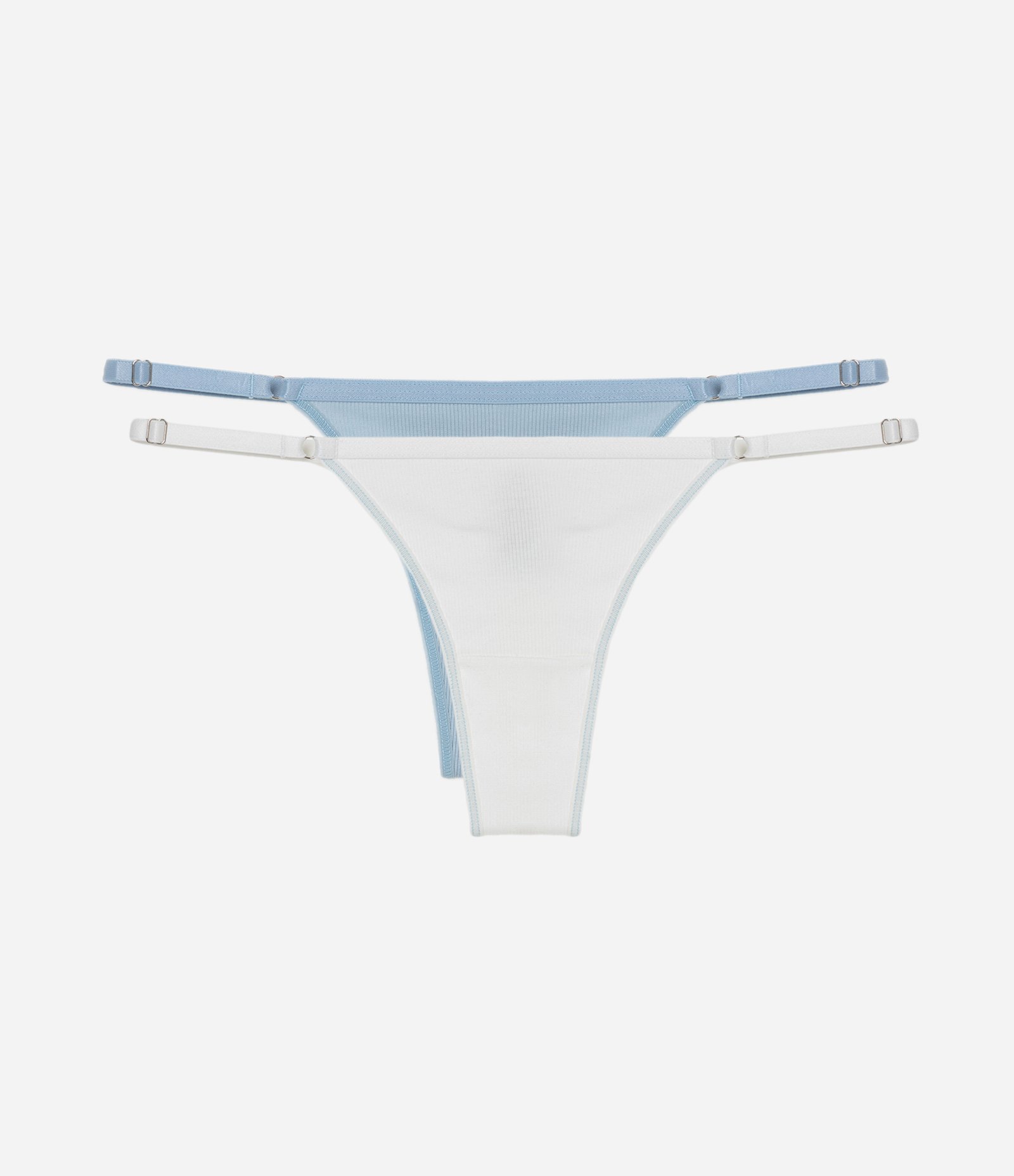 Kit 02 Calcinhas String Fio Duplo em Algodão com Lateral Fina Regulável Branco/ Azul 1