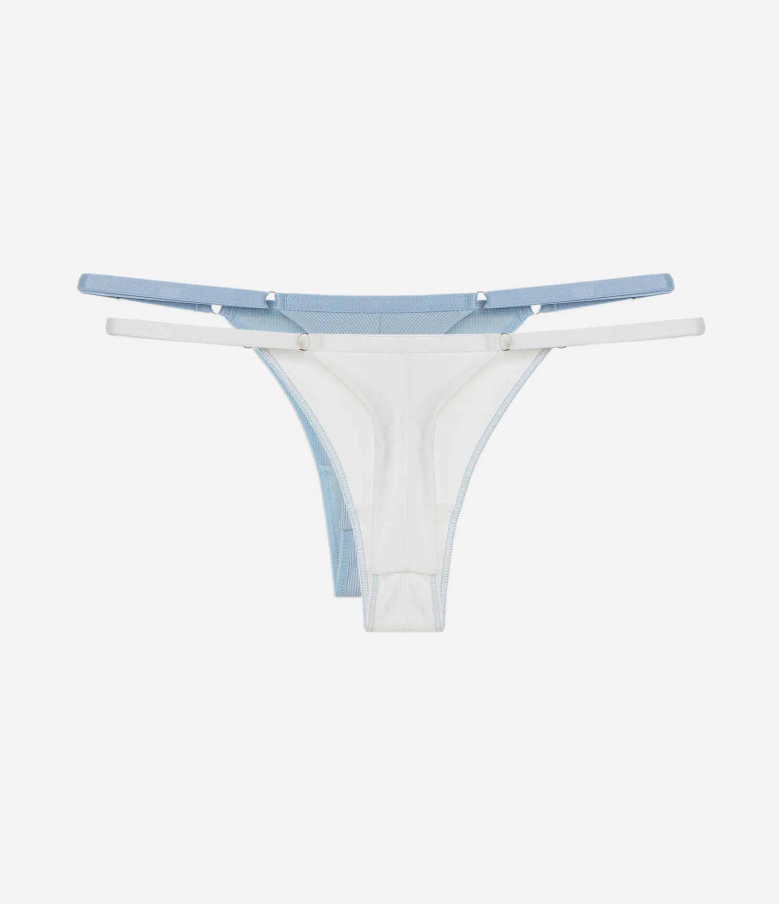 Kit 02 Calcinhas String Fio Duplo em Algodão com Lateral Fina Regulável Branco/ Azul 2